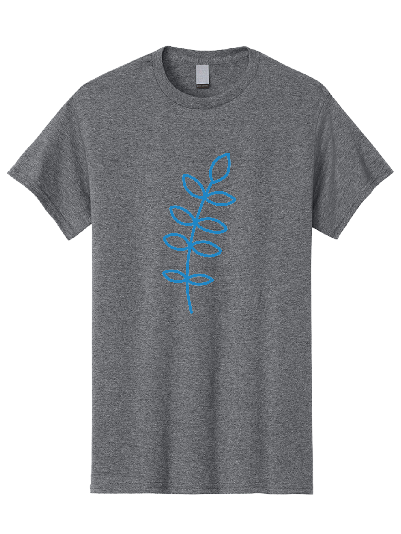 Stem-With-Leaves Men'S Graphic Tee, 100% Cotton, Comfortable Casual Summer Wear, Machine Washable, Simple Drawing, Blue Stem, Leaves, Minimalist Design, Stylized Plant, Childlike Illustration, Simple Shapes, Botanical Elements, Aab793