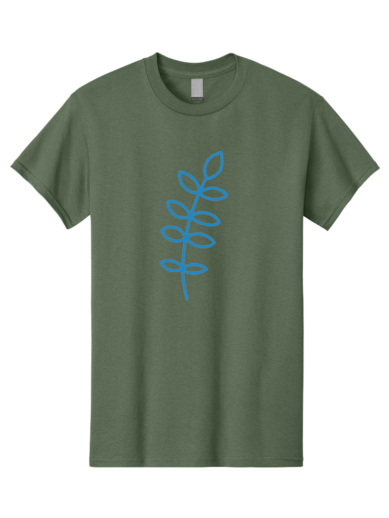 Stem-With-Leaves Men'S Graphic Tee, 100% Cotton, Comfortable Casual Summer Wear, Machine Washable, Simple Drawing, Blue Stem, Leaves, Minimalist Design, Stylized Plant, Childlike Illustration, Simple Shapes, Botanical Elements, Aab793