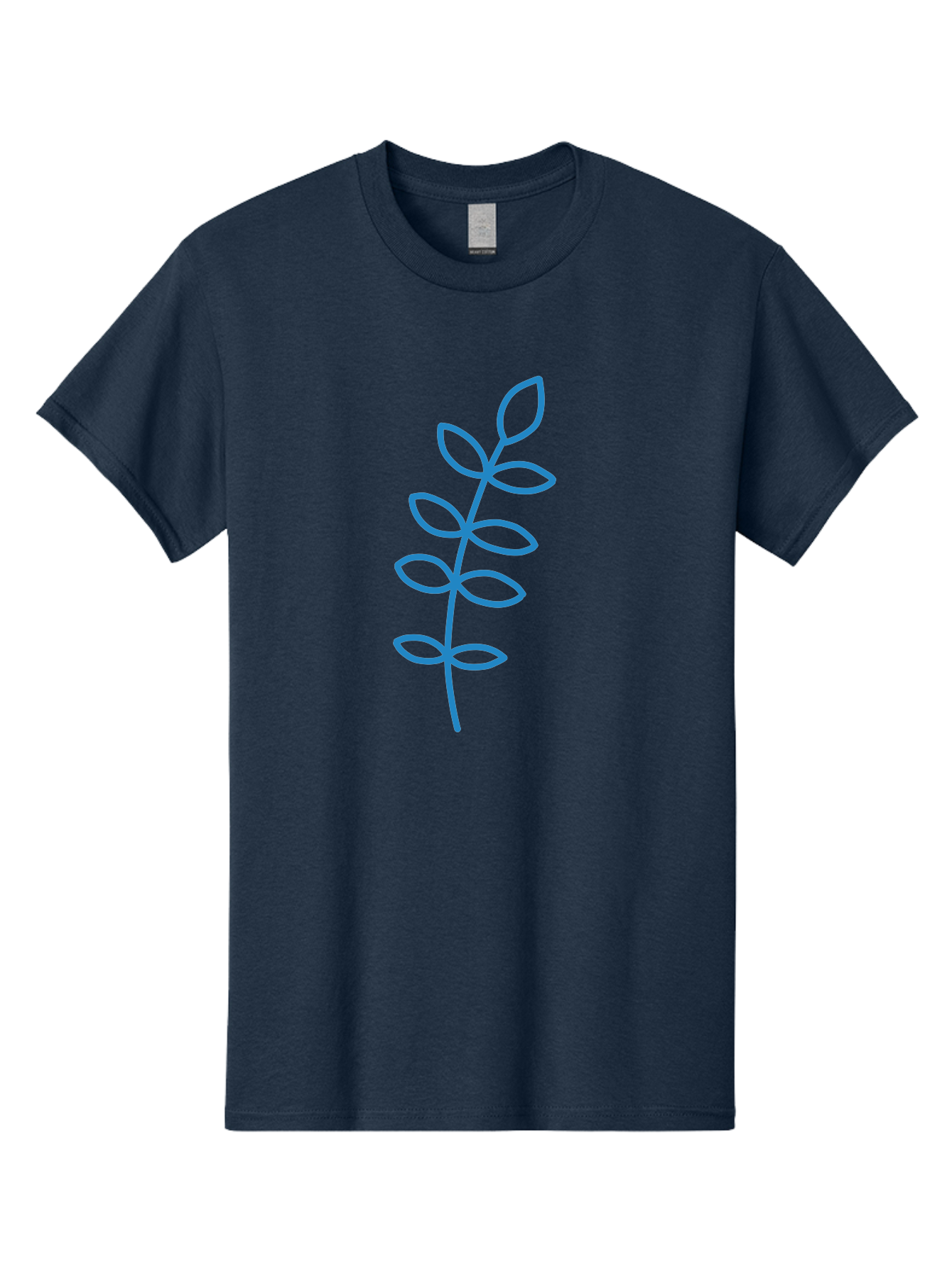 Stem-With-Leaves Men'S Graphic Tee, 100% Cotton, Comfortable Casual Summer Wear, Machine Washable, Simple Drawing, Blue Stem, Leaves, Minimalist Design, Stylized Plant, Childlike Illustration, Simple Shapes, Botanical Elements, Aab793