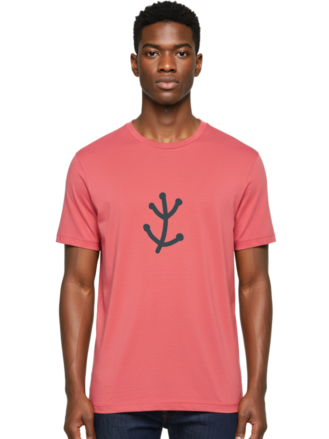Stylized-Branch Men'S Graphic Tee, 100% Cotton, Comfortable Casual Summer Wear, Machine Washable, Stylized Trident Symbol, Dark Gray Icon, Minimalist Design, Abstract Shape, Futuristic Logo, Simple Graphics, Monochrome Icon, Symbolic Imagery, Aab794
