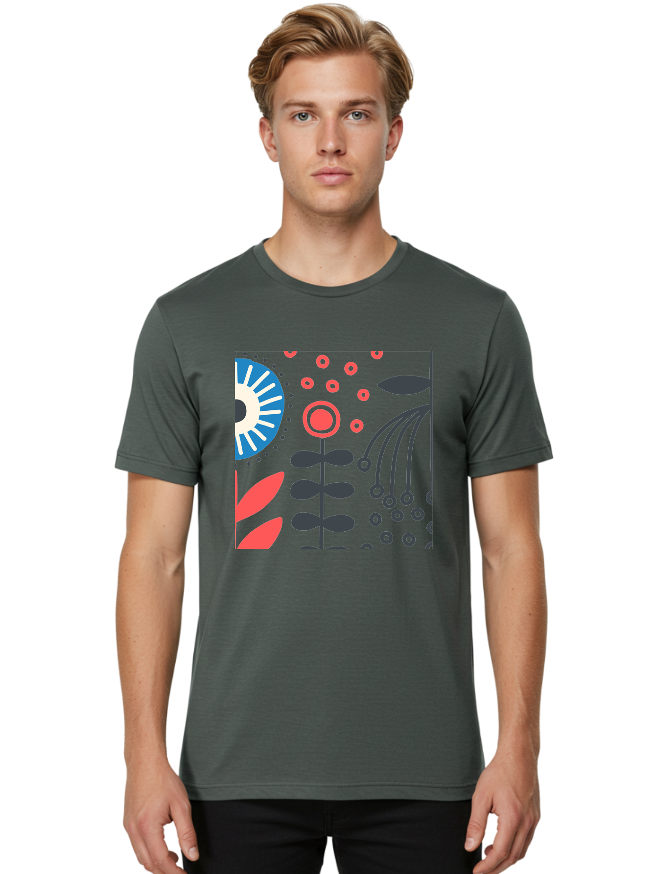 Sun-Icon-Floral Men'S Graphic Tee, 100% Cotton, Comfortable Casual Summer Wear, Machine Washable, Stylish Floral Pattern, Abstract Art, Eye-Catching Design, Minimalist Style, Bold Graphics, Contemporary Illustration, Floral Elements, Aab796