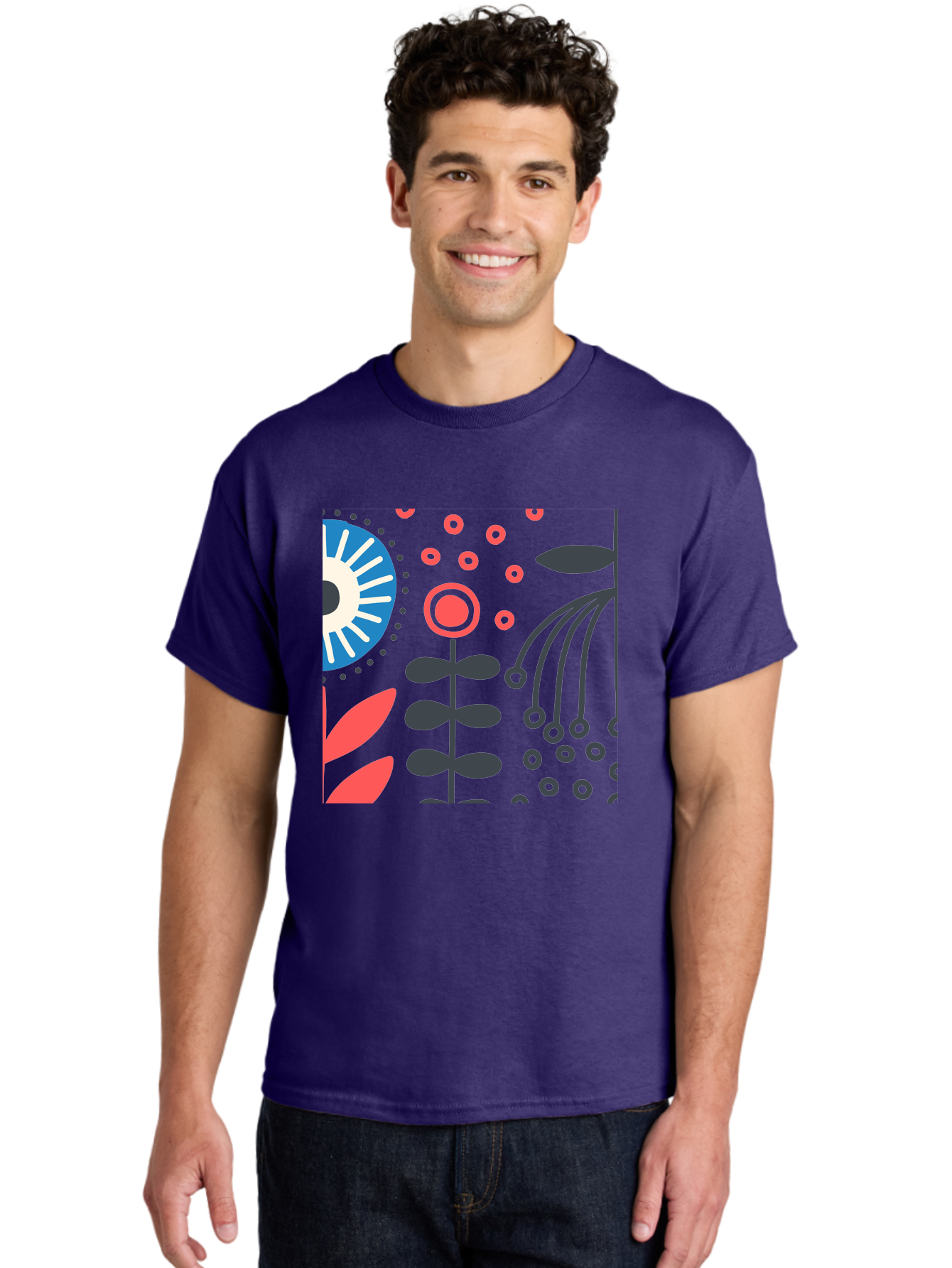 Sun-Icon-Floral Men'S Graphic Tee, 100% Cotton, Comfortable Casual Summer Wear, Machine Washable, Stylish Floral Pattern, Abstract Art, Eye-Catching Design, Minimalist Style, Bold Graphics, Contemporary Illustration, Floral Elements, Aab796
