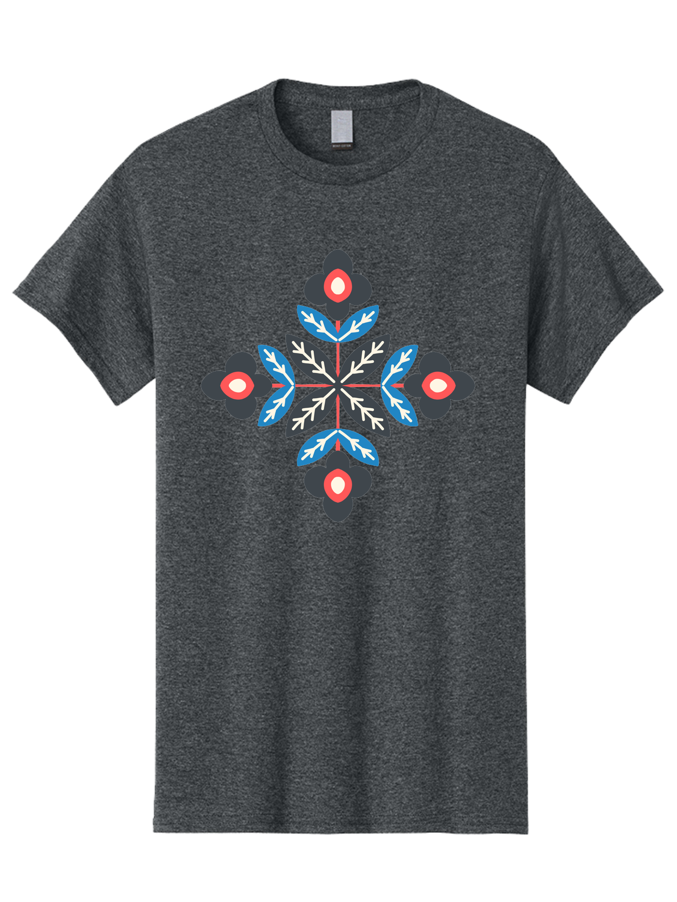 Symmetrical-Floral-Pattern-1 Men'S Graphic Tee, 100% Cotton, Comfortable Casual Summer Wear, Machine Washable, Symmetrical Floral Design, Graphic Illustration, Bold Colors, Geometric Shapes, Floral Motif, Abstract Art, Vibrant Pattern, Aab799