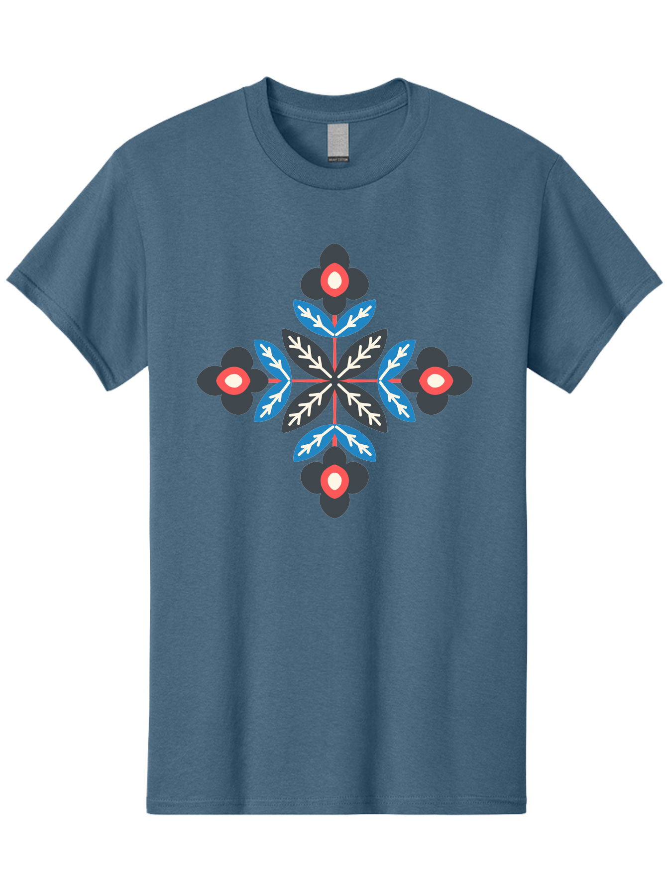 Symmetrical-Floral-Pattern-1 Men'S Graphic Tee, 100% Cotton, Comfortable Casual Summer Wear, Machine Washable, Symmetrical Floral Design, Graphic Illustration, Bold Colors, Geometric Shapes, Floral Motif, Abstract Art, Vibrant Pattern, Aab799