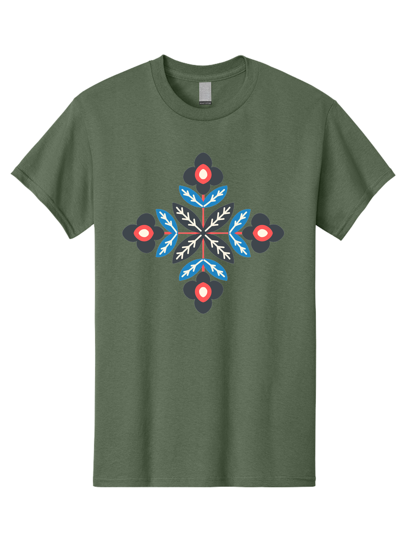 Symmetrical-Floral-Pattern-1 Men'S Graphic Tee, 100% Cotton, Comfortable Casual Summer Wear, Machine Washable, Symmetrical Floral Design, Graphic Illustration, Bold Colors, Geometric Shapes, Floral Motif, Abstract Art, Vibrant Pattern, Aab799
