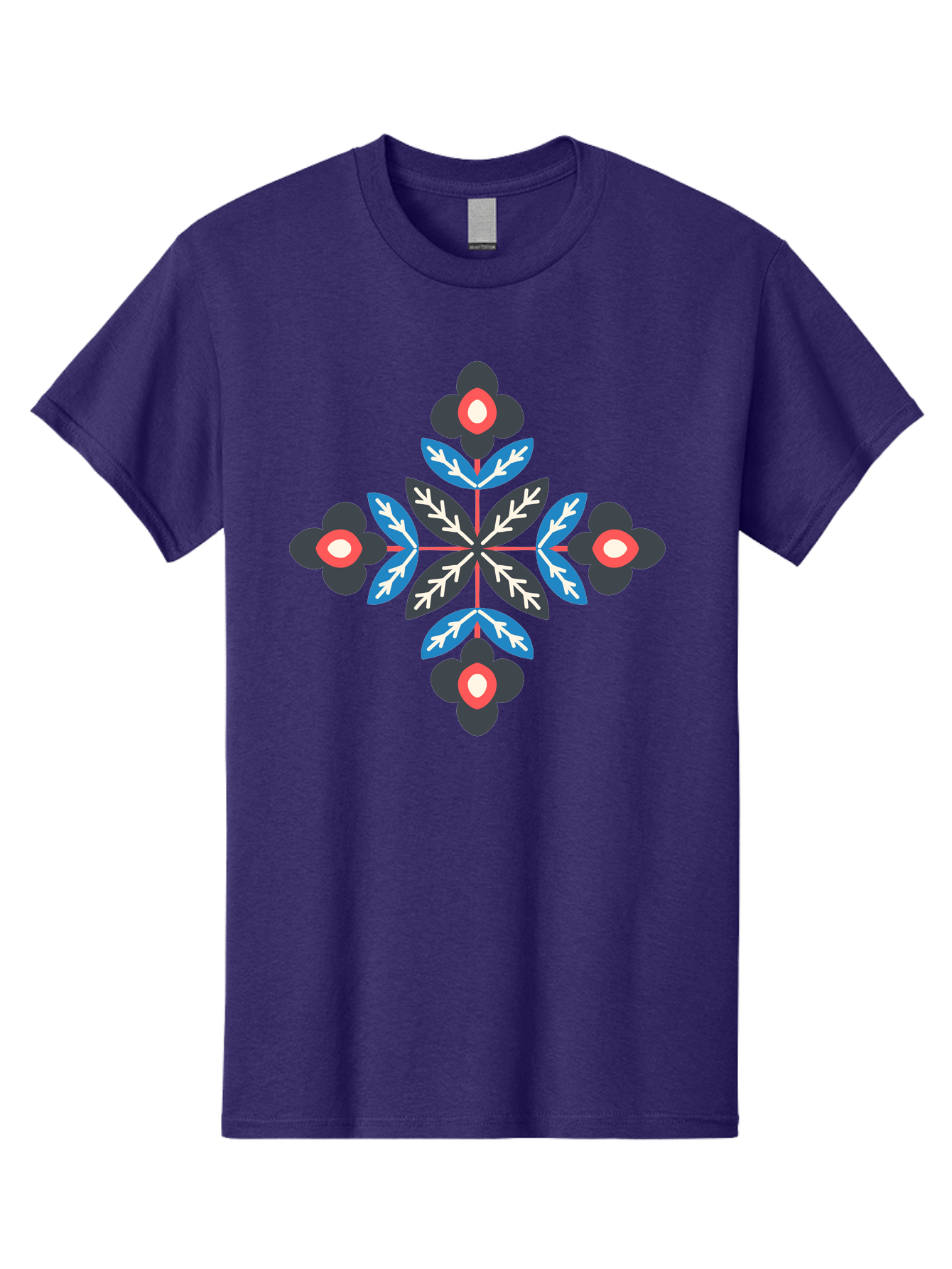 Symmetrical-Floral-Pattern-1 Men'S Graphic Tee, 100% Cotton, Comfortable Casual Summer Wear, Machine Washable, Symmetrical Floral Design, Graphic Illustration, Bold Colors, Geometric Shapes, Floral Motif, Abstract Art, Vibrant Pattern, Aab799