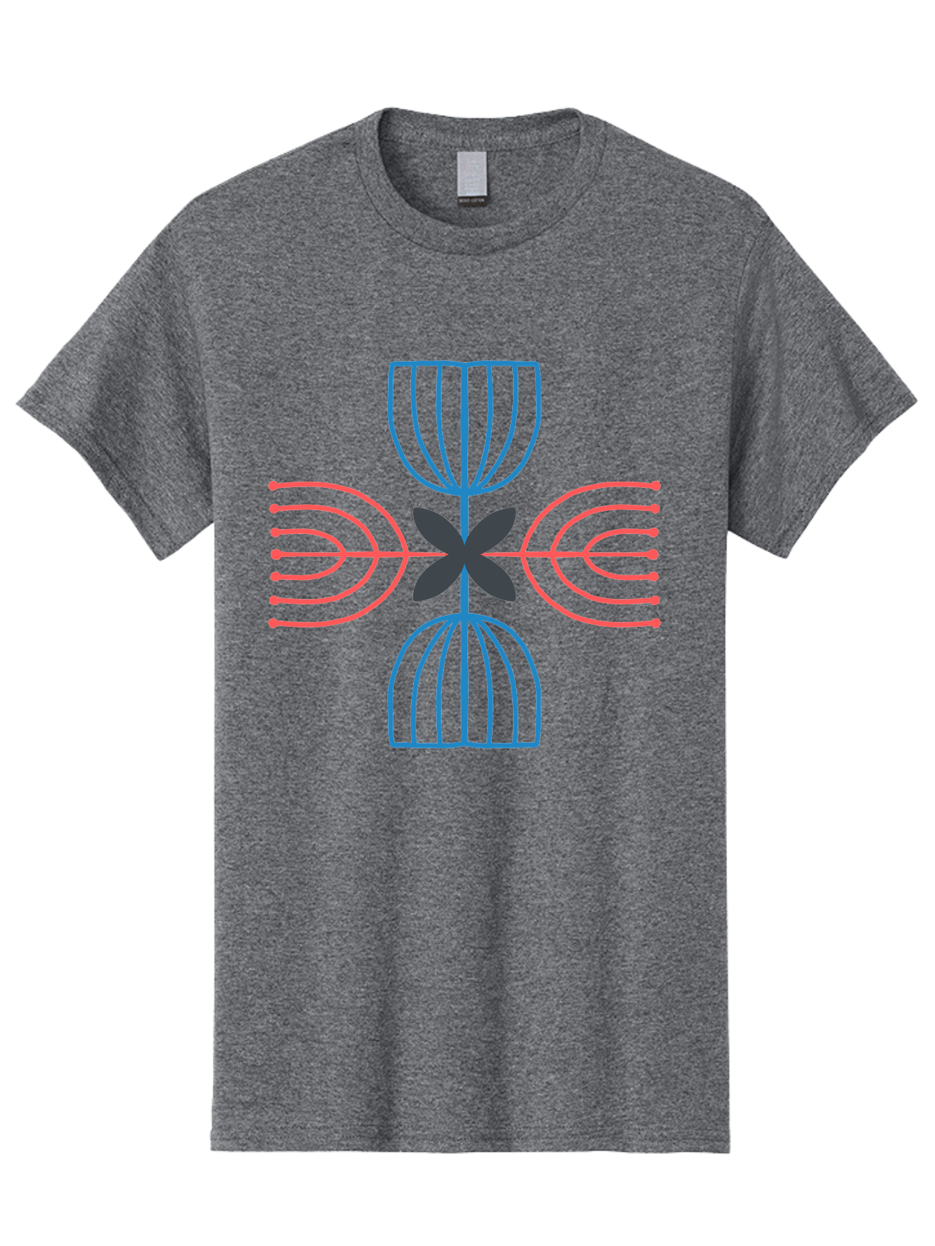 Symmetrical-Logo-Design Men'S Graphic Tee, 100% Cotton, Comfortable Casual Summer Wear, Machine Washable, Symmetrical Design, Geometric Shapes, Abstract Art, Floral Motif, Pink And Blue Lines, Black Flower, Modern Graphics, Aab801