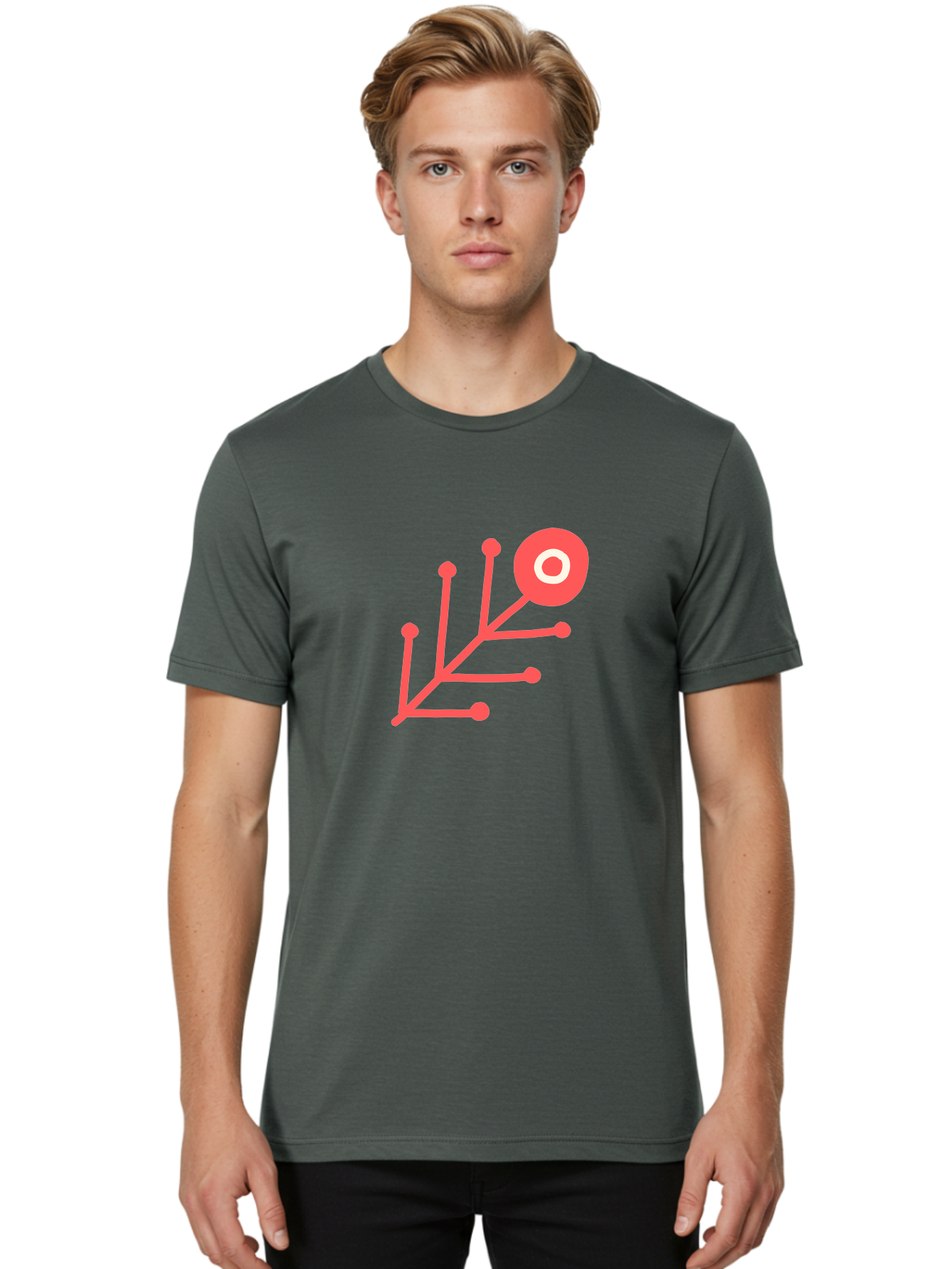 Target-Logo Men'S Graphic Tee, 100% Cotton, Comfortable Casual Summer Wear, Machine Washable, Red Lines, Branching Pattern, Geometric Shape, Modern Design, Abstract Art, Futuristic Style, Minimalist Graphic Aab802