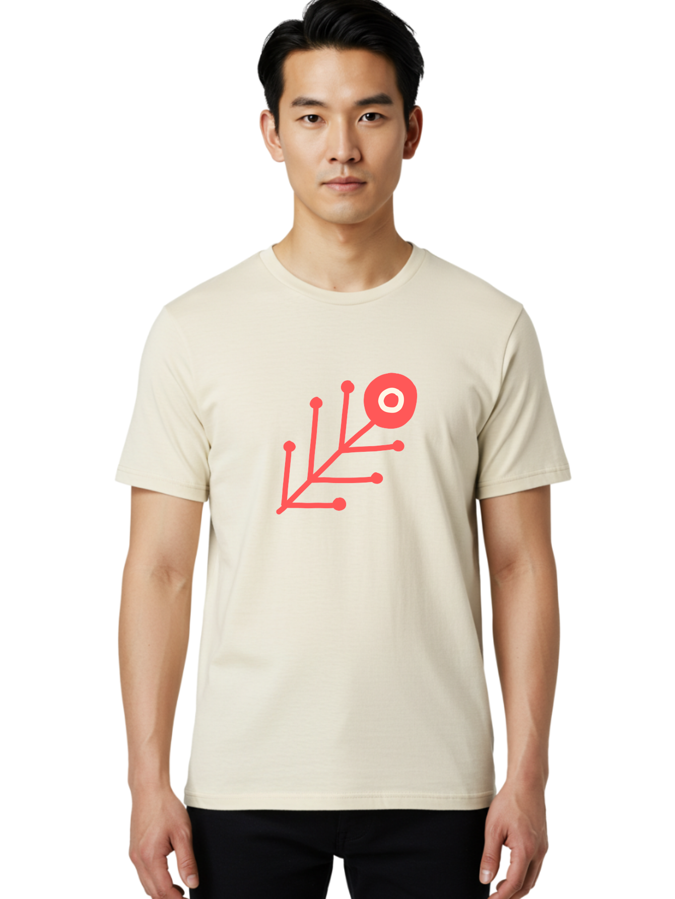 Target-Logo Men'S Graphic Tee, 100% Cotton, Comfortable Casual Summer Wear, Machine Washable, Red Lines, Branching Pattern, Geometric Shape, Modern Design, Abstract Art, Futuristic Style, Minimalist Graphic Aab802