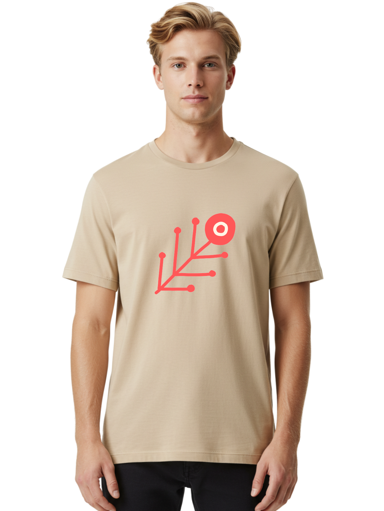 Target-Logo Men'S Graphic Tee, 100% Cotton, Comfortable Casual Summer Wear, Machine Washable, Red Lines, Branching Pattern, Geometric Shape, Modern Design, Abstract Art, Futuristic Style, Minimalist Graphic Aab802