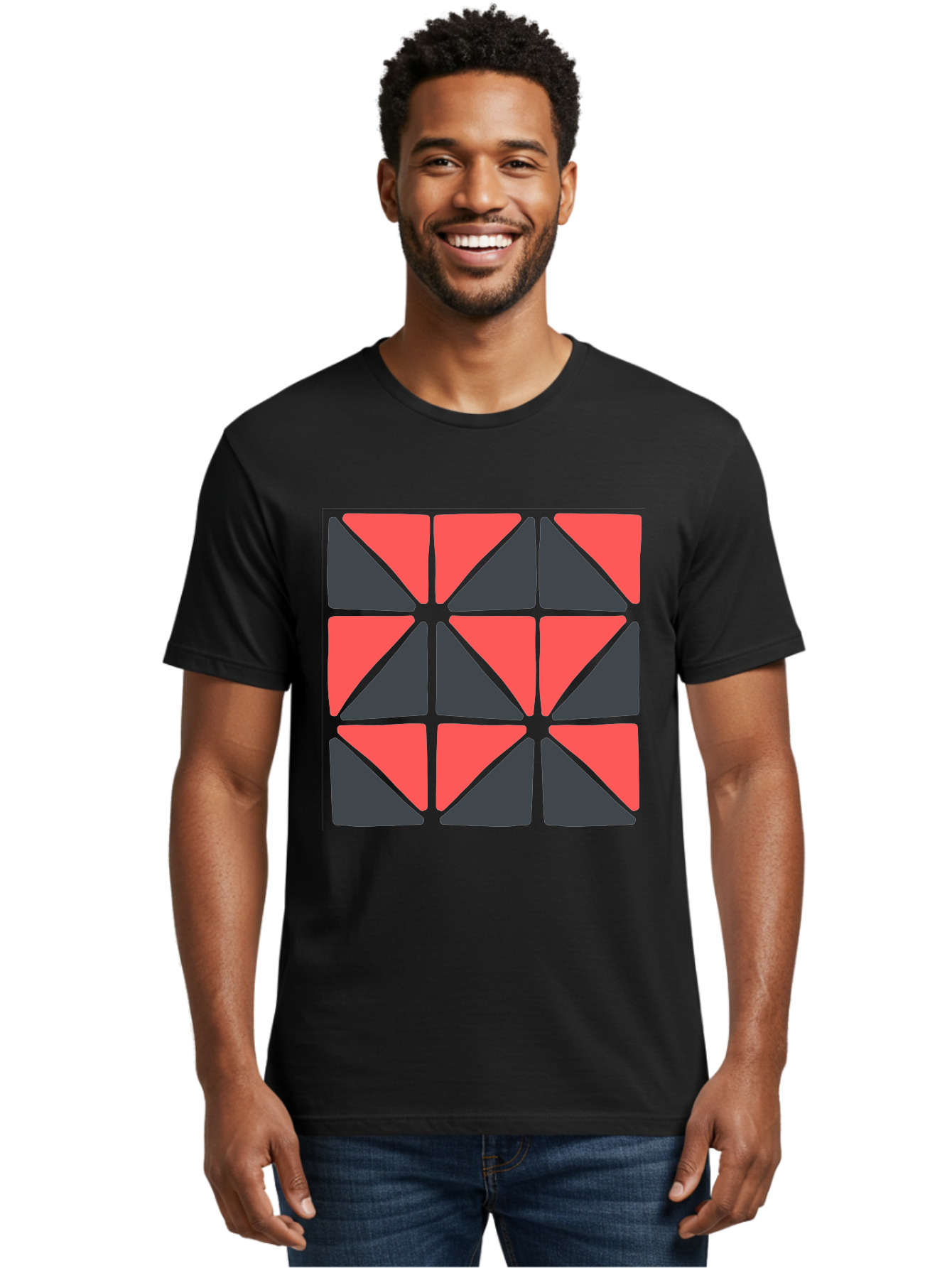 Triangles-Pattern Men'S Graphic Tee, 100% Cotton, Comfortable Casual Summer Wear, Machine Washable, Geometric Pattern, Pink And Gray Triangles, Modern Design, Abstract Art, Symmetrical Shapes, Graphic Elements, Digital Design Aab806
