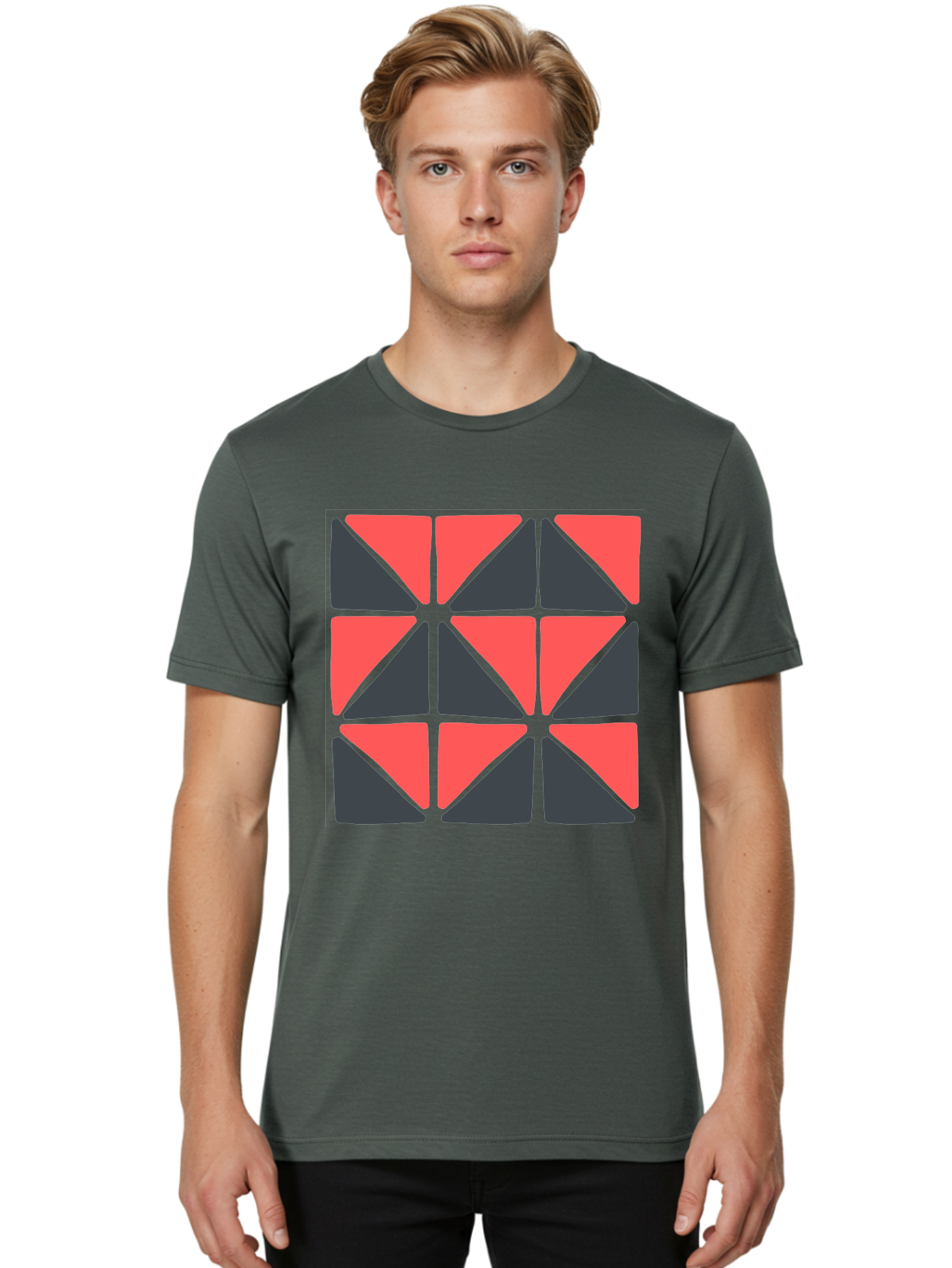 Triangles-Pattern Men'S Graphic Tee, 100% Cotton, Comfortable Casual Summer Wear, Machine Washable, Geometric Pattern, Pink And Gray Triangles, Modern Design, Abstract Art, Symmetrical Shapes, Graphic Elements, Digital Design Aab806