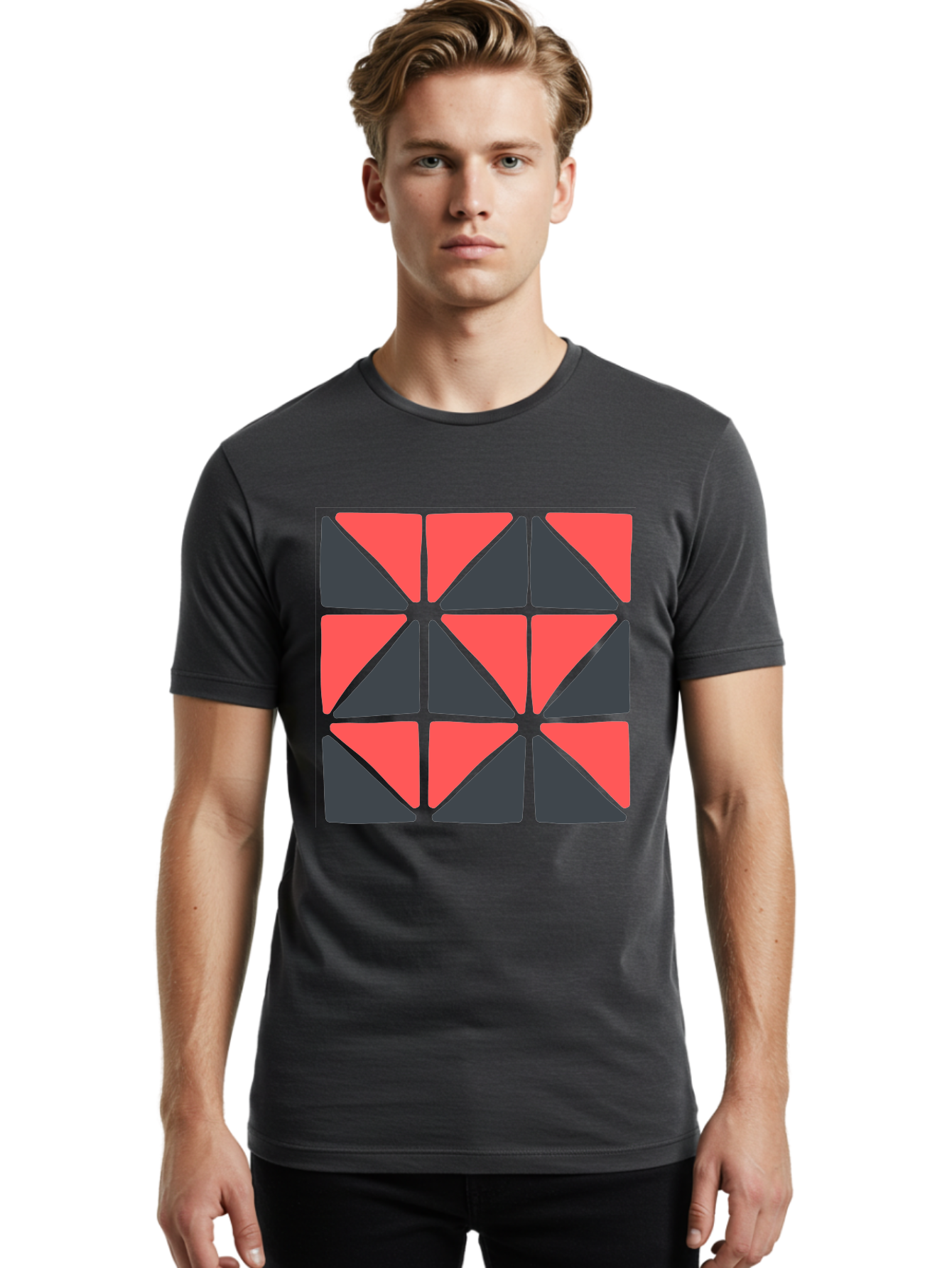 Triangles-Pattern Men'S Graphic Tee, 100% Cotton, Comfortable Casual Summer Wear, Machine Washable, Geometric Pattern, Pink And Gray Triangles, Modern Design, Abstract Art, Symmetrical Shapes, Graphic Elements, Digital Design Aab806
