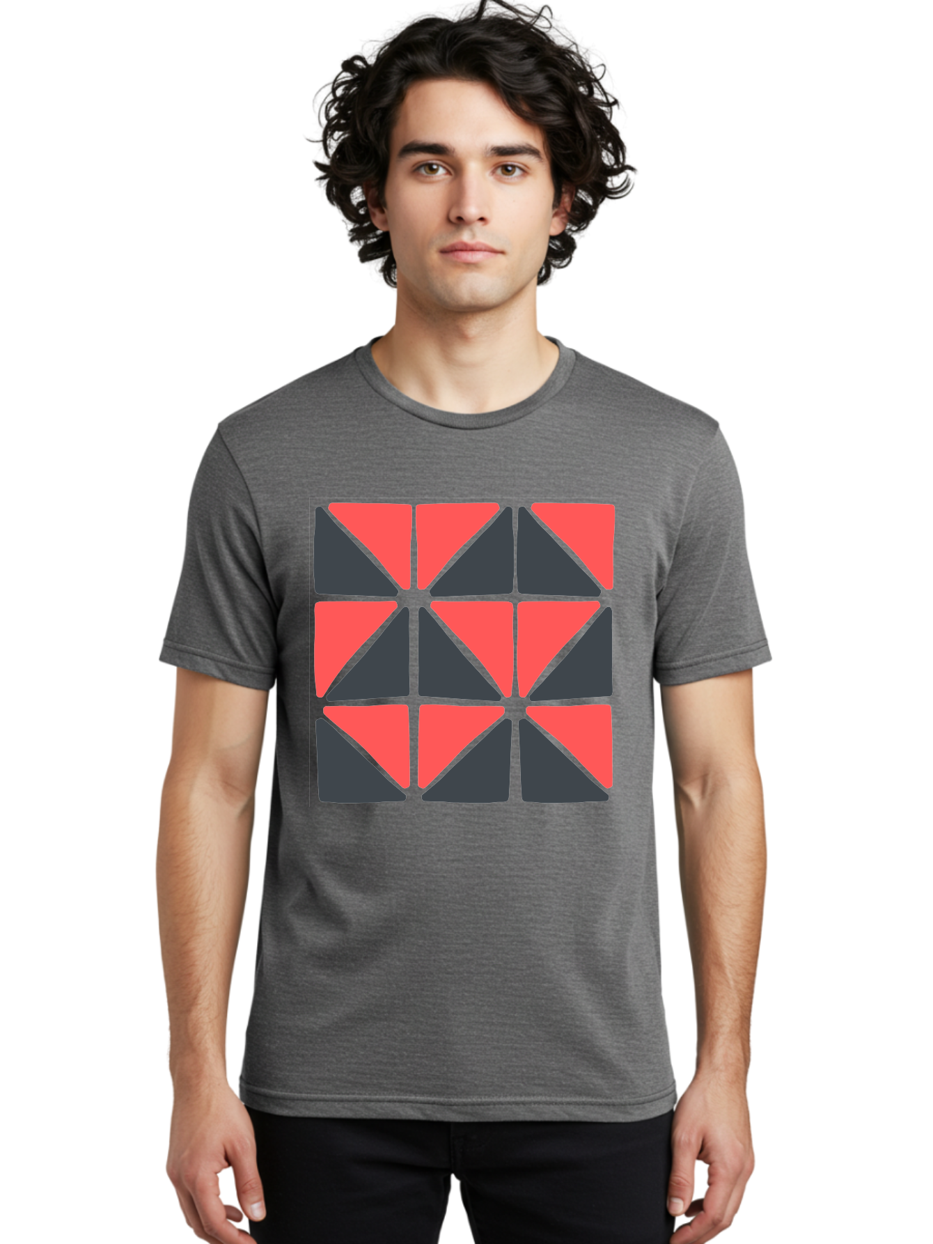 Triangles-Pattern Men'S Graphic Tee, 100% Cotton, Comfortable Casual Summer Wear, Machine Washable, Geometric Pattern, Pink And Gray Triangles, Modern Design, Abstract Art, Symmetrical Shapes, Graphic Elements, Digital Design Aab806