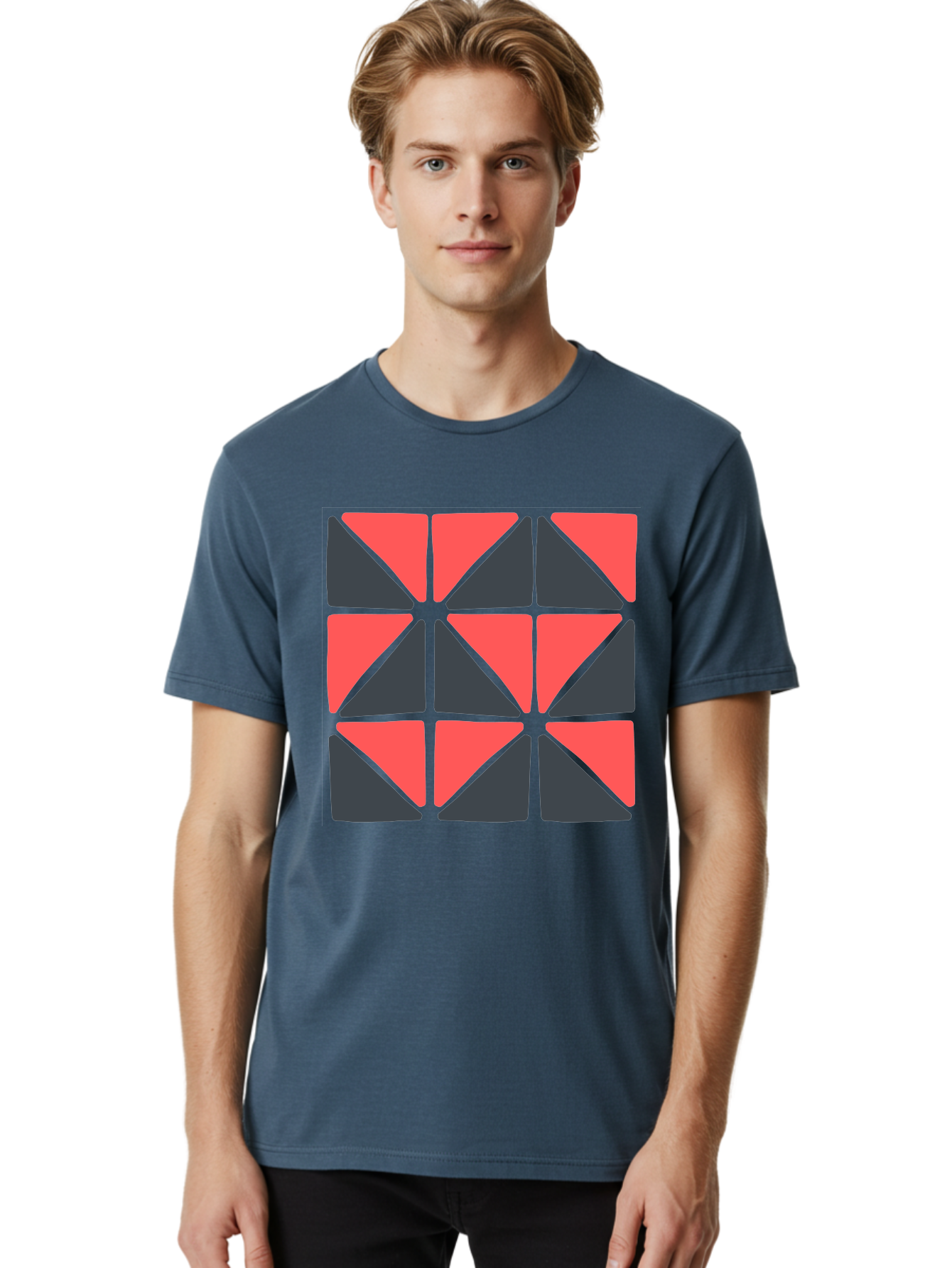 Triangles-Pattern Men'S Graphic Tee, 100% Cotton, Comfortable Casual Summer Wear, Machine Washable, Geometric Pattern, Pink And Gray Triangles, Modern Design, Abstract Art, Symmetrical Shapes, Graphic Elements, Digital Design Aab806