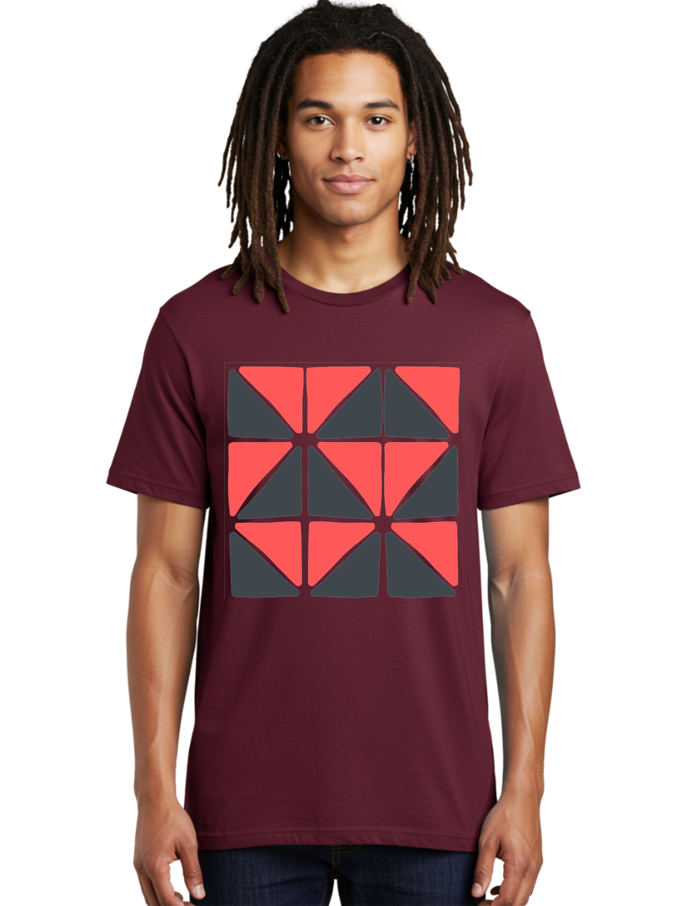 Triangles-Pattern Men'S Graphic Tee, 100% Cotton, Comfortable Casual Summer Wear, Machine Washable, Geometric Pattern, Pink And Gray Triangles, Modern Design, Abstract Art, Symmetrical Shapes, Graphic Elements, Digital Design Aab806