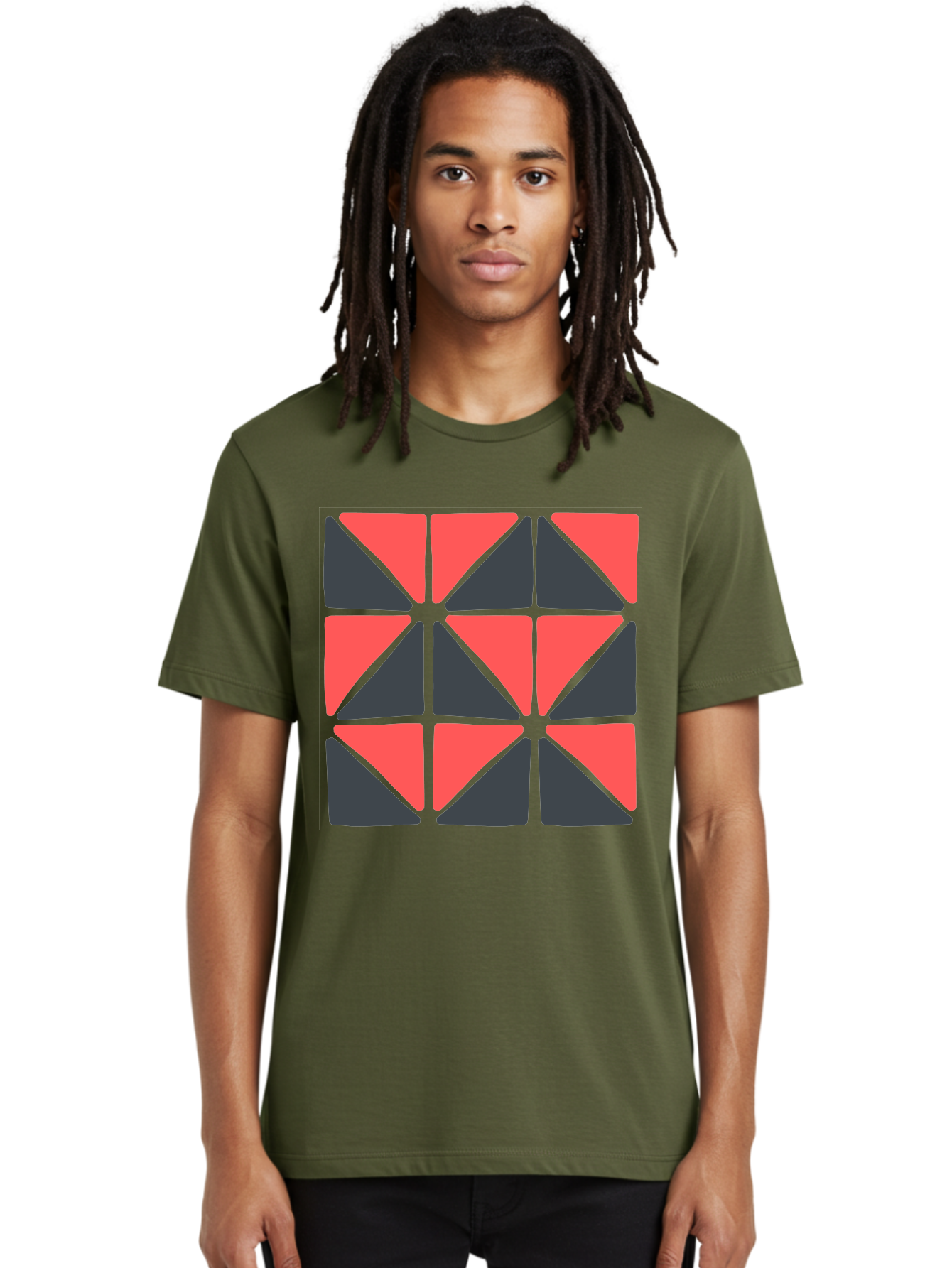 Triangles-Pattern Men'S Graphic Tee, 100% Cotton, Comfortable Casual Summer Wear, Machine Washable, Geometric Pattern, Pink And Gray Triangles, Modern Design, Abstract Art, Symmetrical Shapes, Graphic Elements, Digital Design Aab806