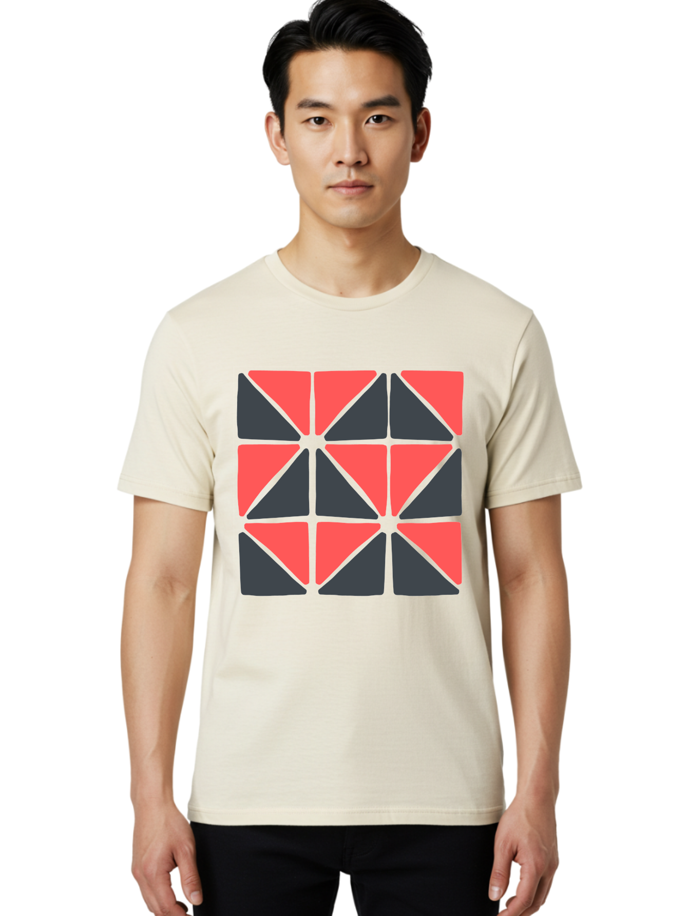 Triangles-Pattern Men'S Graphic Tee, 100% Cotton, Comfortable Casual Summer Wear, Machine Washable, Geometric Pattern, Pink And Gray Triangles, Modern Design, Abstract Art, Symmetrical Shapes, Graphic Elements, Digital Design Aab806