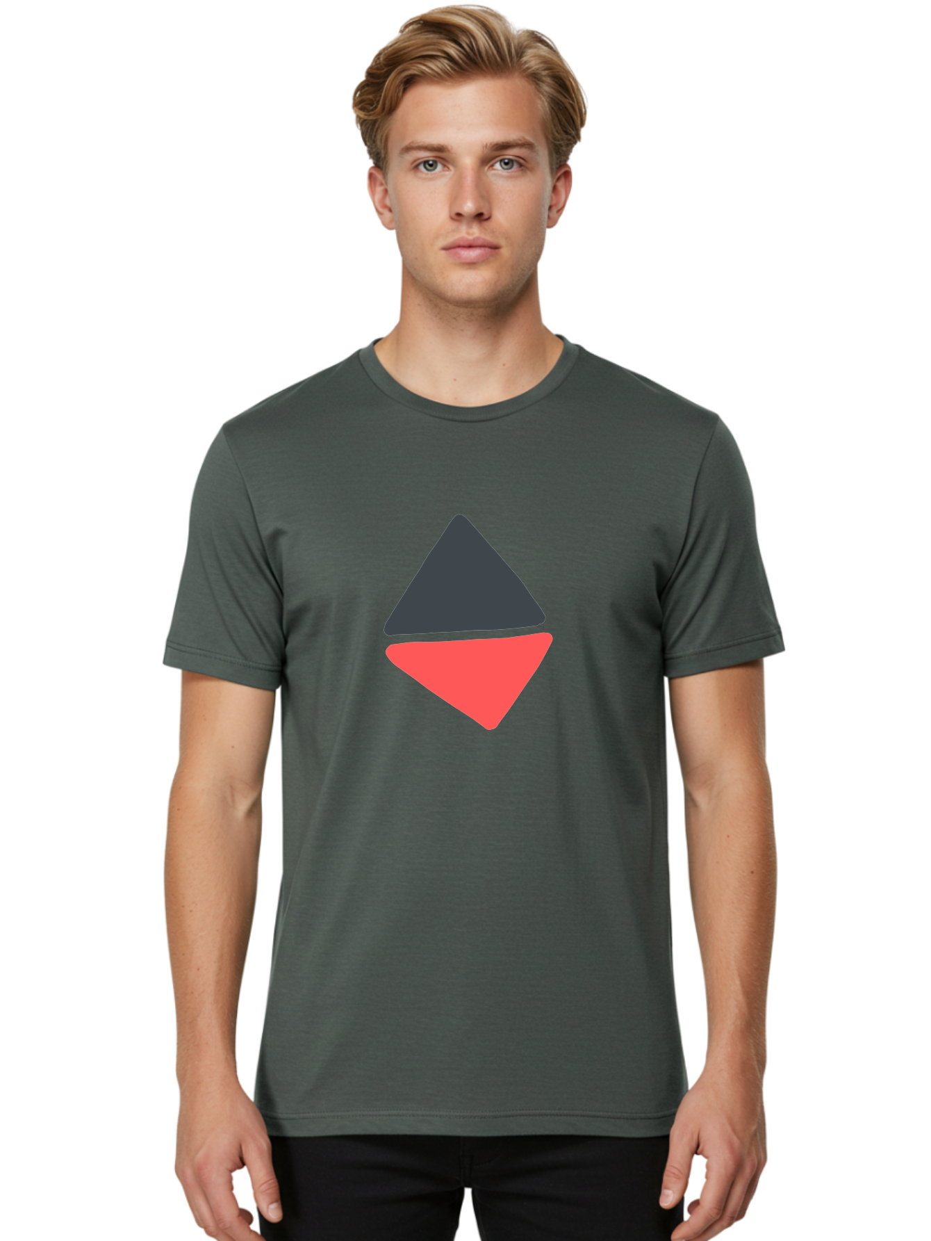 Triangles Men'S Graphic Tee, 100% Cotton, Comfortable Casual Summer Wear, Machine Washable, Geometric Shapes, Triangle Design, Overlapping Forms, Black And Red Colors, Simple Graphics, Abstract Art, Minimalist Style Aab807