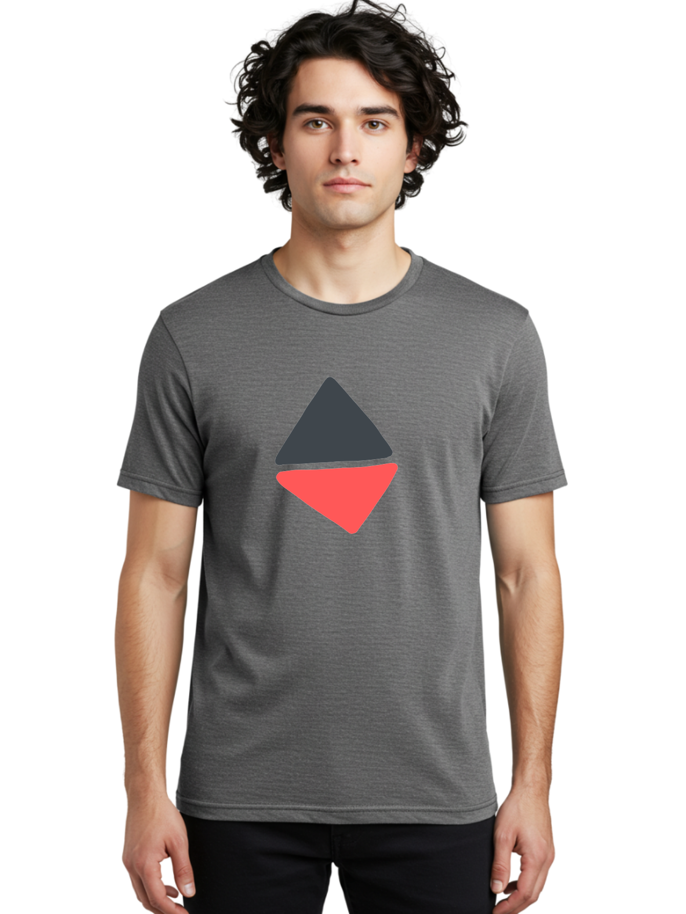 Triangles Men'S Graphic Tee, 100% Cotton, Comfortable Casual Summer Wear, Machine Washable, Geometric Shapes, Triangle Design, Overlapping Forms, Black And Red Colors, Simple Graphics, Abstract Art, Minimalist Style Aab807