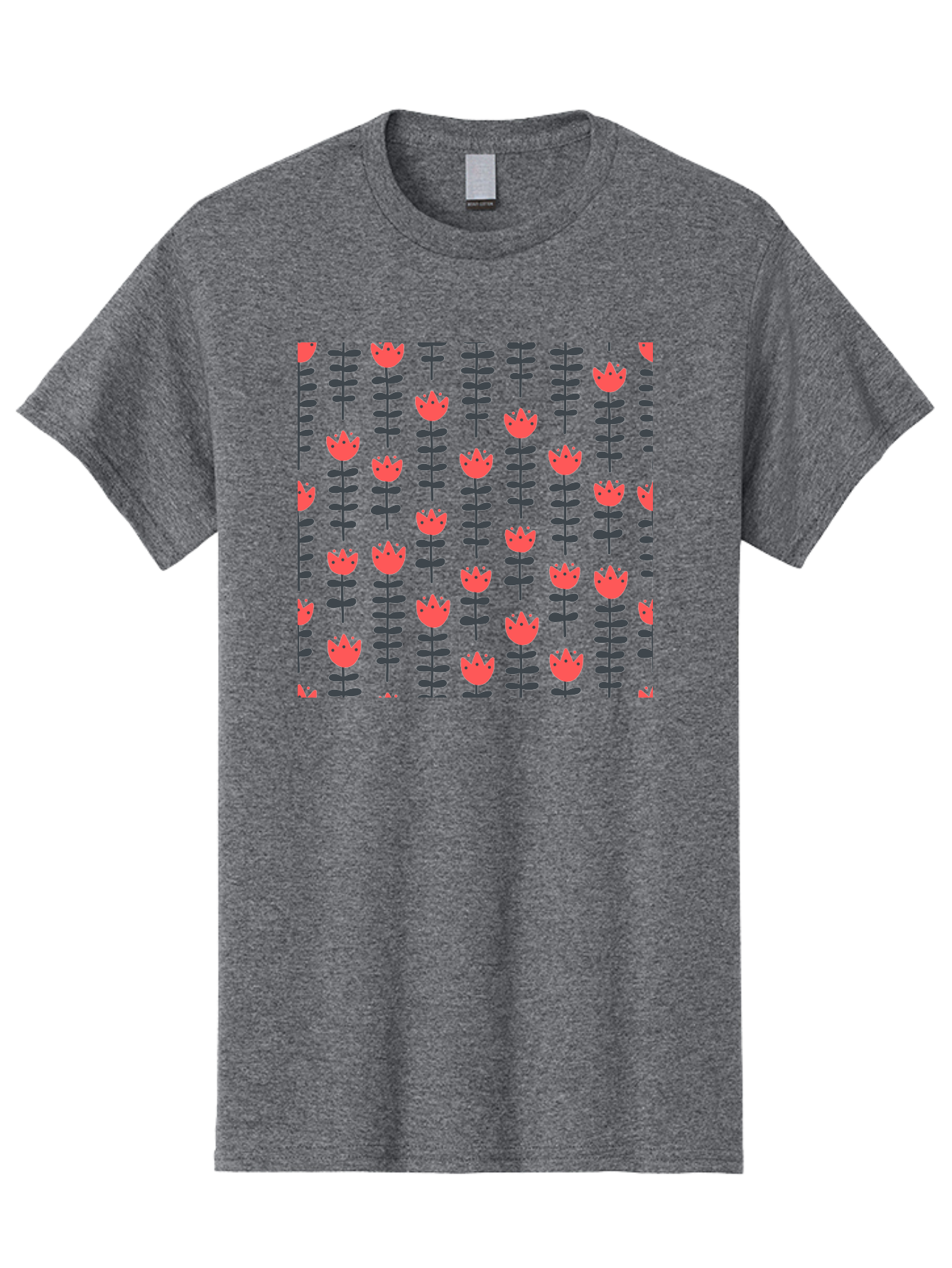 Tulip-Pattern-1 Men'S Graphic Tee, 100% Cotton, Comfortable Casual Summer Wear, Machine Washable, Tulip Pattern, Red Tulips, Black Stems, Floral Design, Repeating Pattern, Minimalist Style, Botanical Print, Wallpaper, Textile Design, Aab810