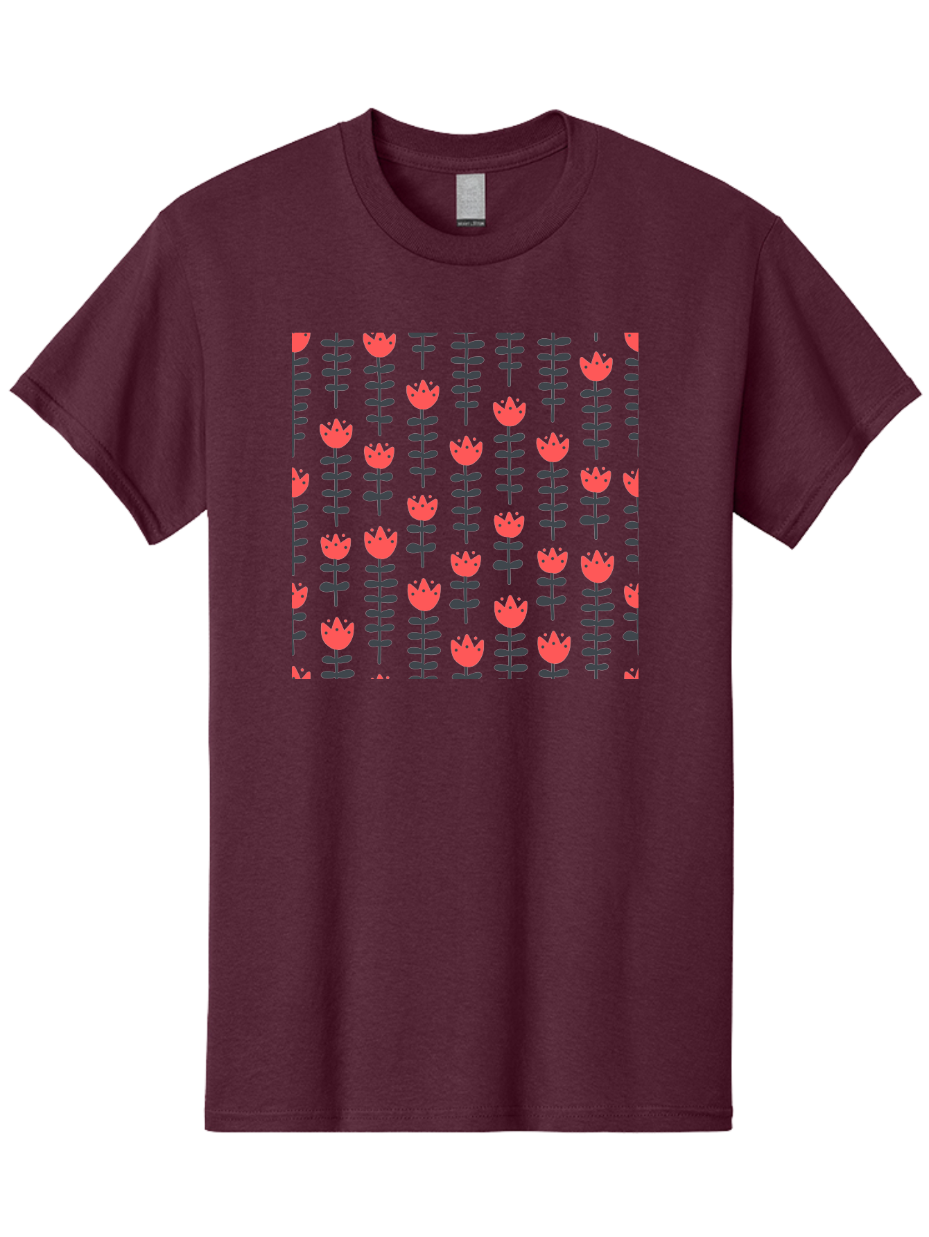 Tulip-Pattern-1 Men'S Graphic Tee, 100% Cotton, Comfortable Casual Summer Wear, Machine Washable, Tulip Pattern, Red Tulips, Black Stems, Floral Design, Repeating Pattern, Minimalist Style, Botanical Print, Wallpaper, Textile Design, Aab810