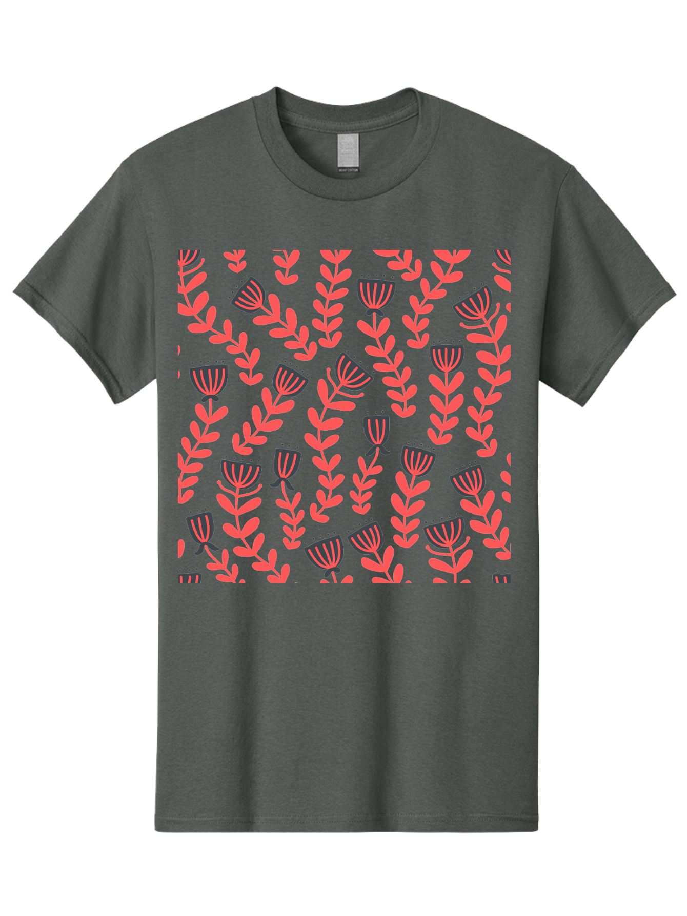 Tulip-Pattern Men'S Graphic Tee, 100% Cotton, Comfortable Casual Summer Wear, Machine Washable, Repeating Pattern, Pink Flowers, Leaves, Floral Design, Abstract Shapes, Vibrant Colors, Striped Patterns, Whimsical Art Aab811