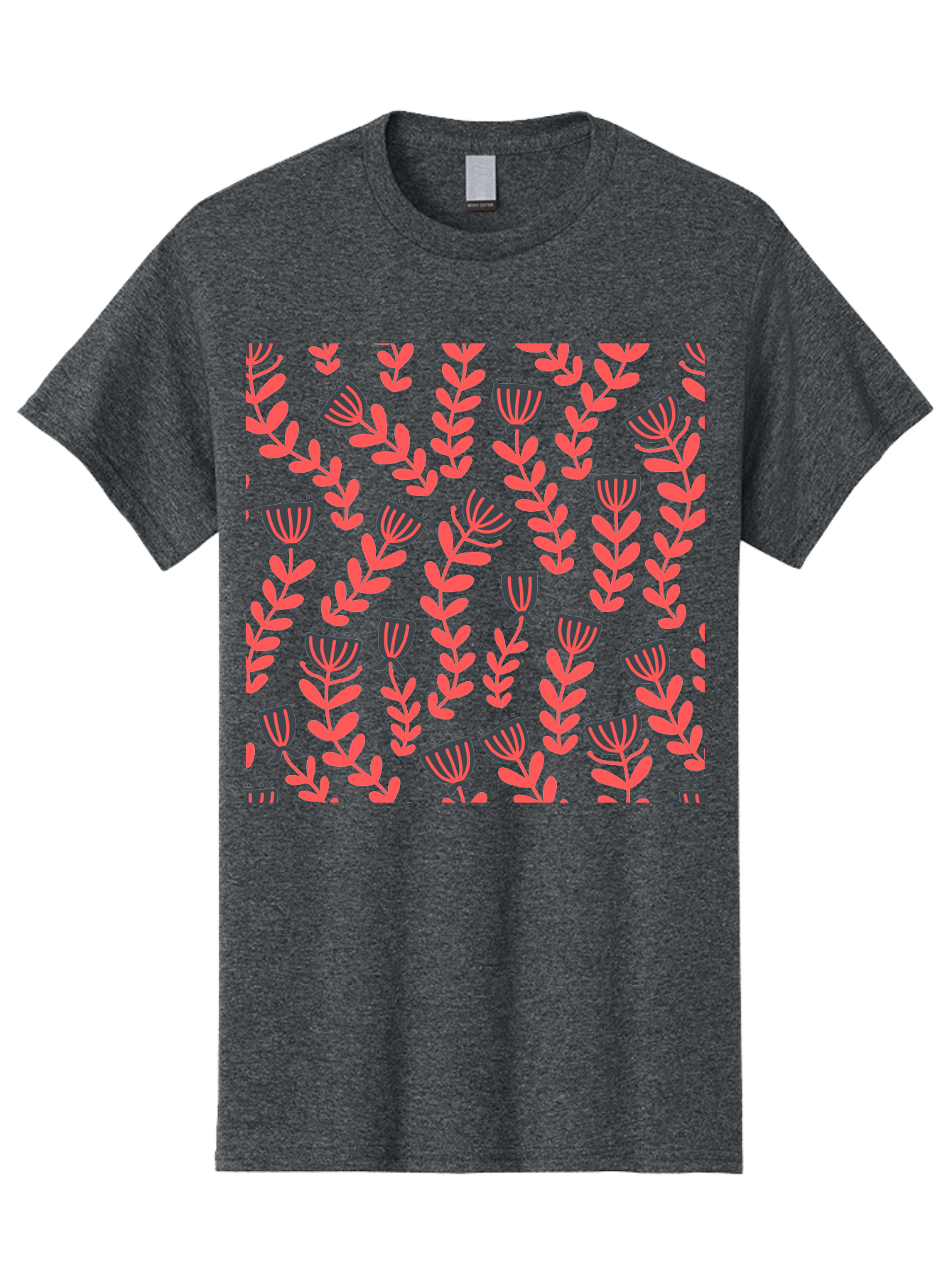 Tulip-Pattern Men'S Graphic Tee, 100% Cotton, Comfortable Casual Summer Wear, Machine Washable, Repeating Pattern, Pink Flowers, Leaves, Floral Design, Abstract Shapes, Vibrant Colors, Striped Patterns, Whimsical Art Aab811