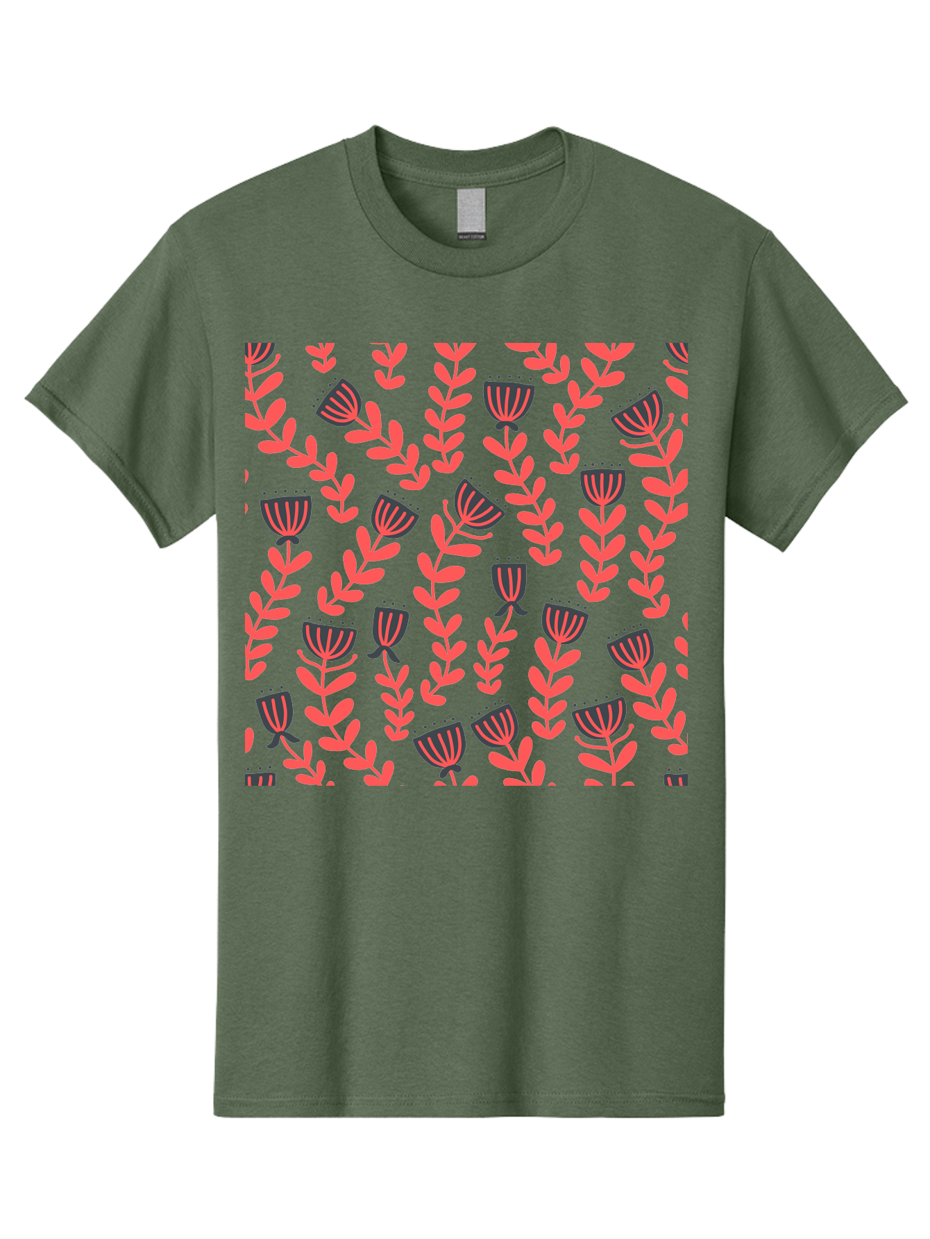 Tulip-Pattern Men'S Graphic Tee, 100% Cotton, Comfortable Casual Summer Wear, Machine Washable, Repeating Pattern, Pink Flowers, Leaves, Floral Design, Abstract Shapes, Vibrant Colors, Striped Patterns, Whimsical Art Aab811