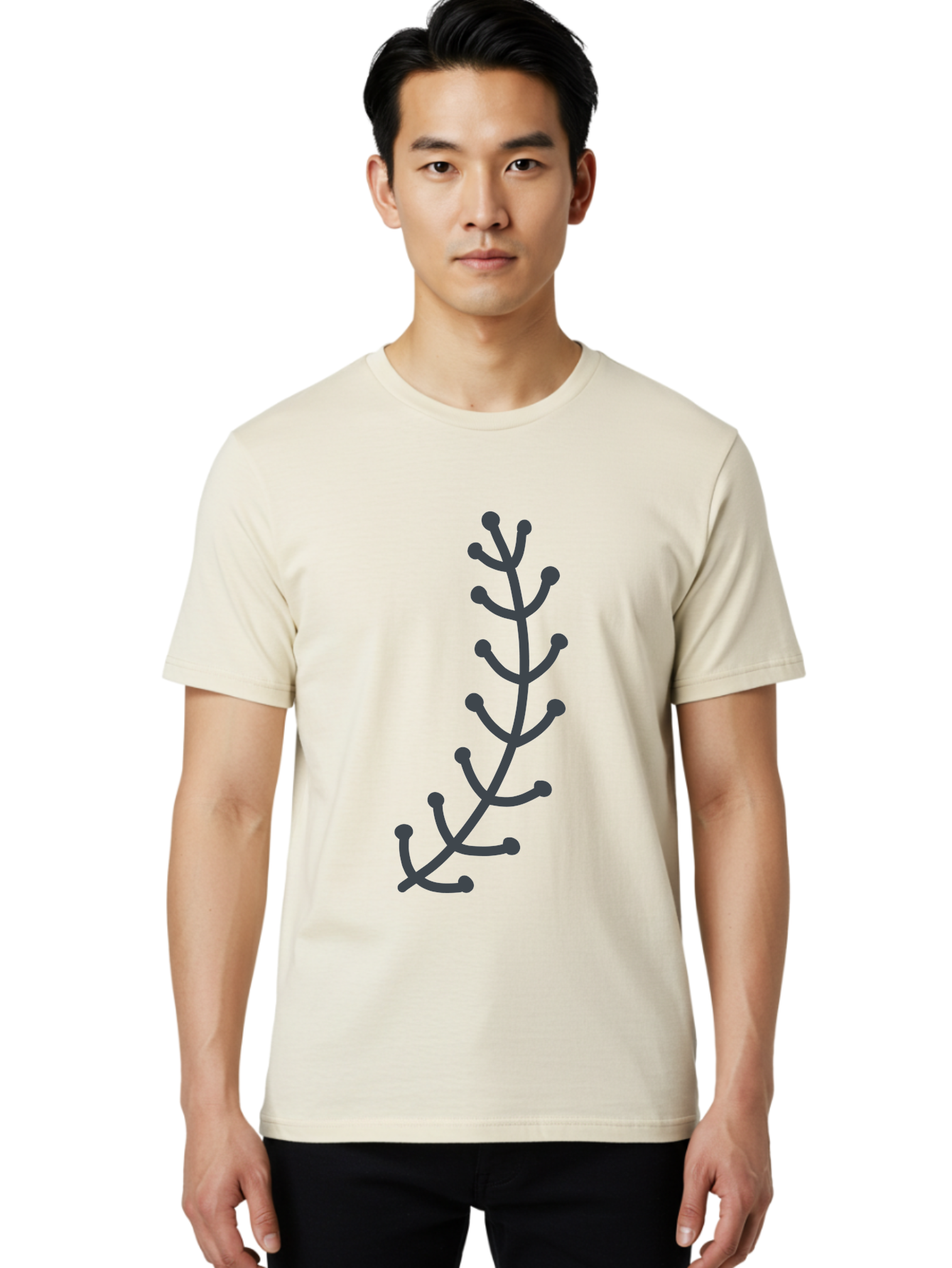 Twig Men'S Graphic Tee, 100% Cotton, Comfortable Casual Summer Wear, Machine Washable, Simple Plant Illustration, Purple Stems, Rounded Leaves, Digital Art, Minimalist Design, Abstract Botanical Aab814