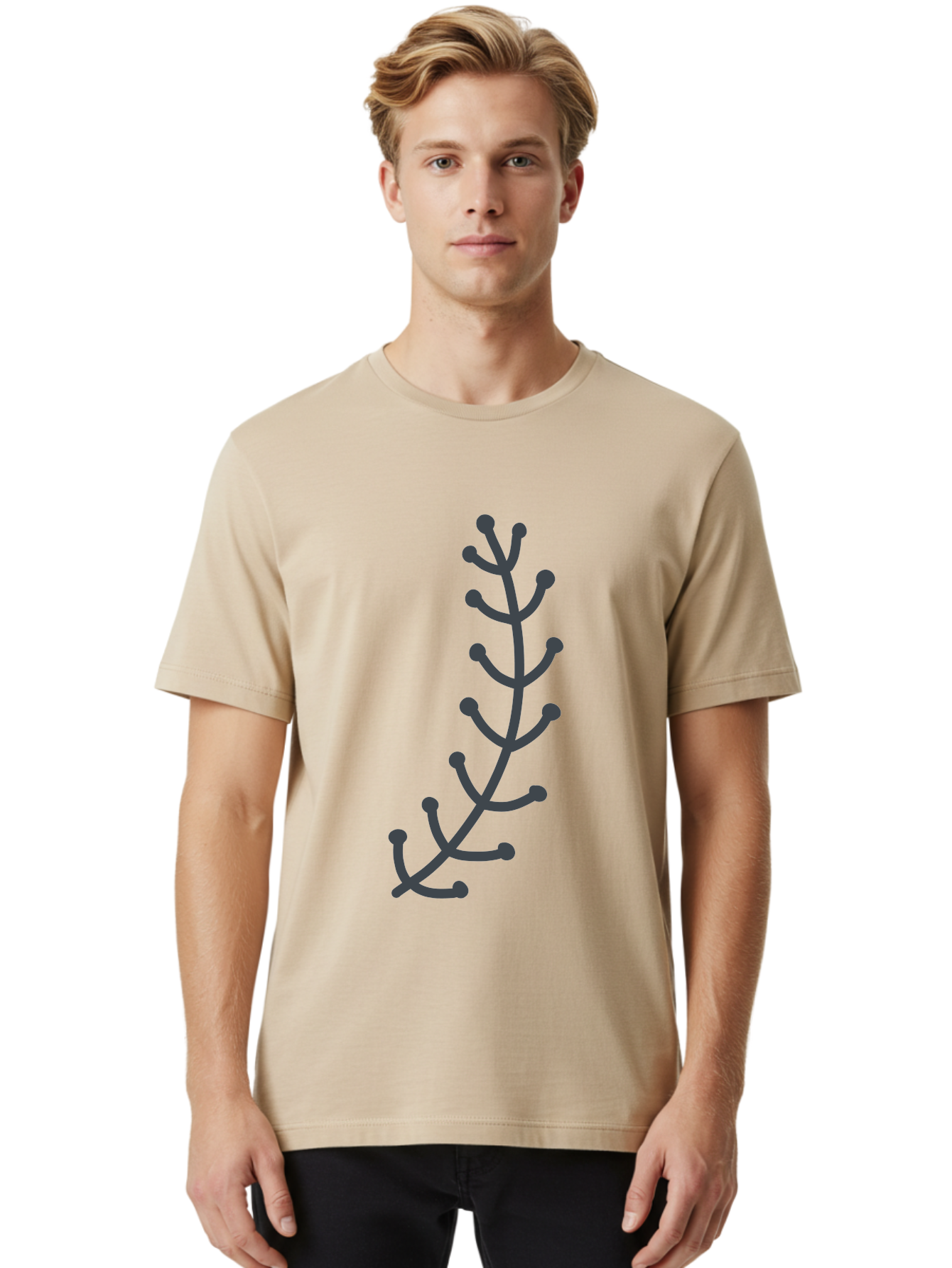 Twig Men'S Graphic Tee, 100% Cotton, Comfortable Casual Summer Wear, Machine Washable, Simple Plant Illustration, Purple Stems, Rounded Leaves, Digital Art, Minimalist Design, Abstract Botanical Aab814
