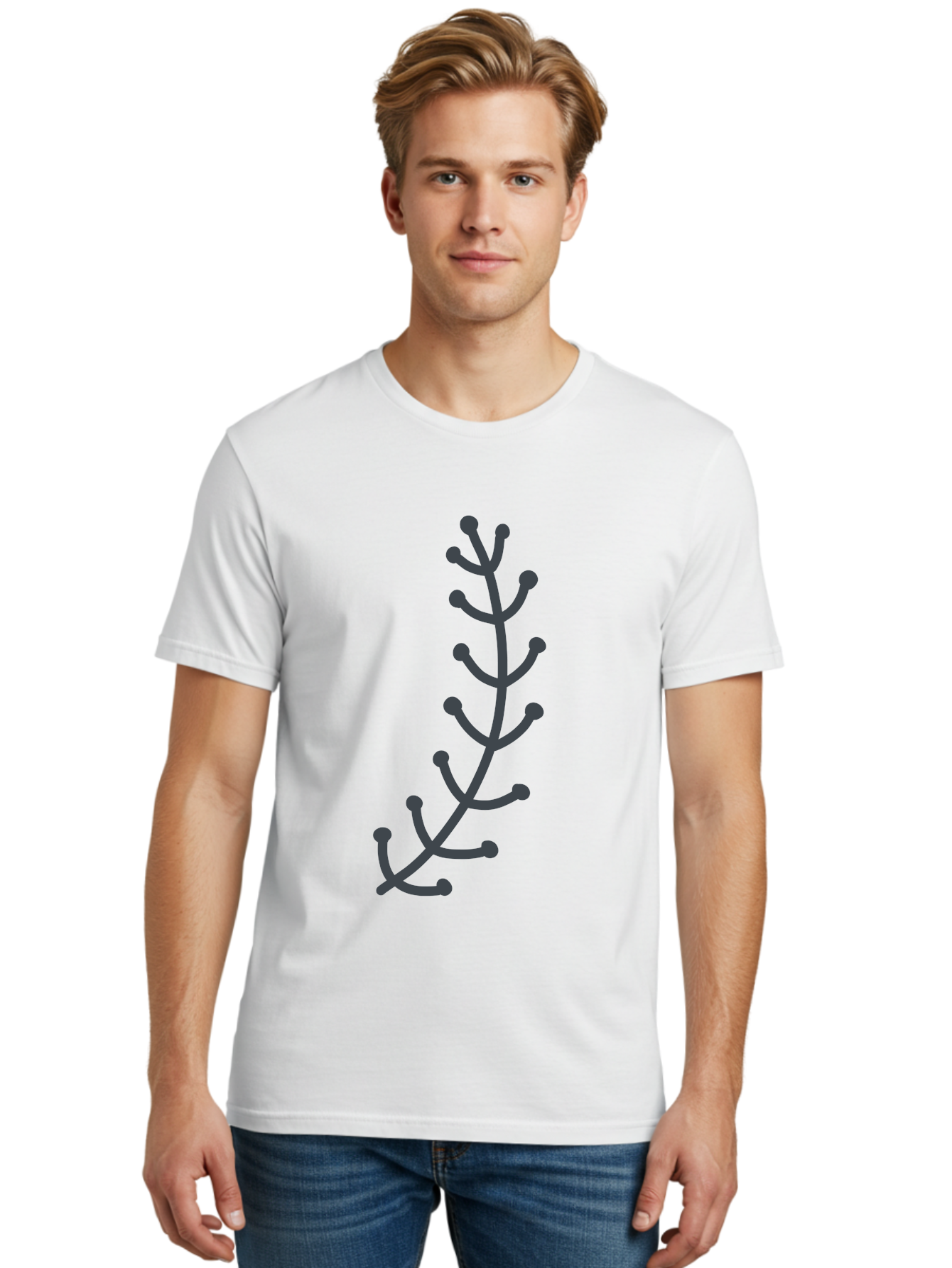 Twig Men'S Graphic Tee, 100% Cotton, Comfortable Casual Summer Wear, Machine Washable, Simple Plant Illustration, Purple Stems, Rounded Leaves, Digital Art, Minimalist Design, Abstract Botanical Aab814