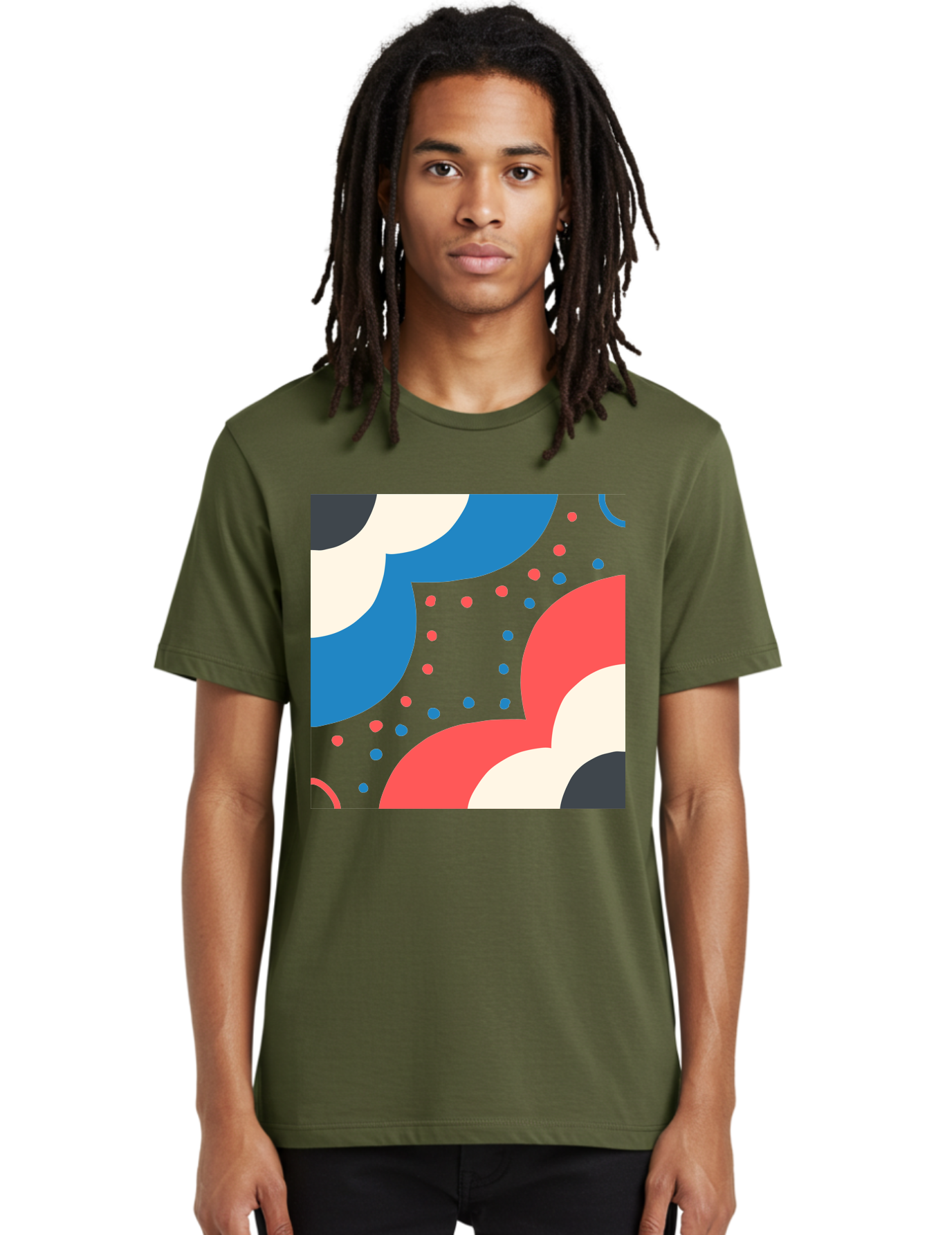 Vibrant-Dots-Pattern Men'S Graphic Tee, 100% Cotton, Comfortable Casual Summer Wear, Machine Washable, Colorful Abstract Pattern, Vibrant Shapes, Blue, Red, Pink, White, Black, Geometric Design, Playful Artwork, Modern Graphic, Trendy Colors, Aab815