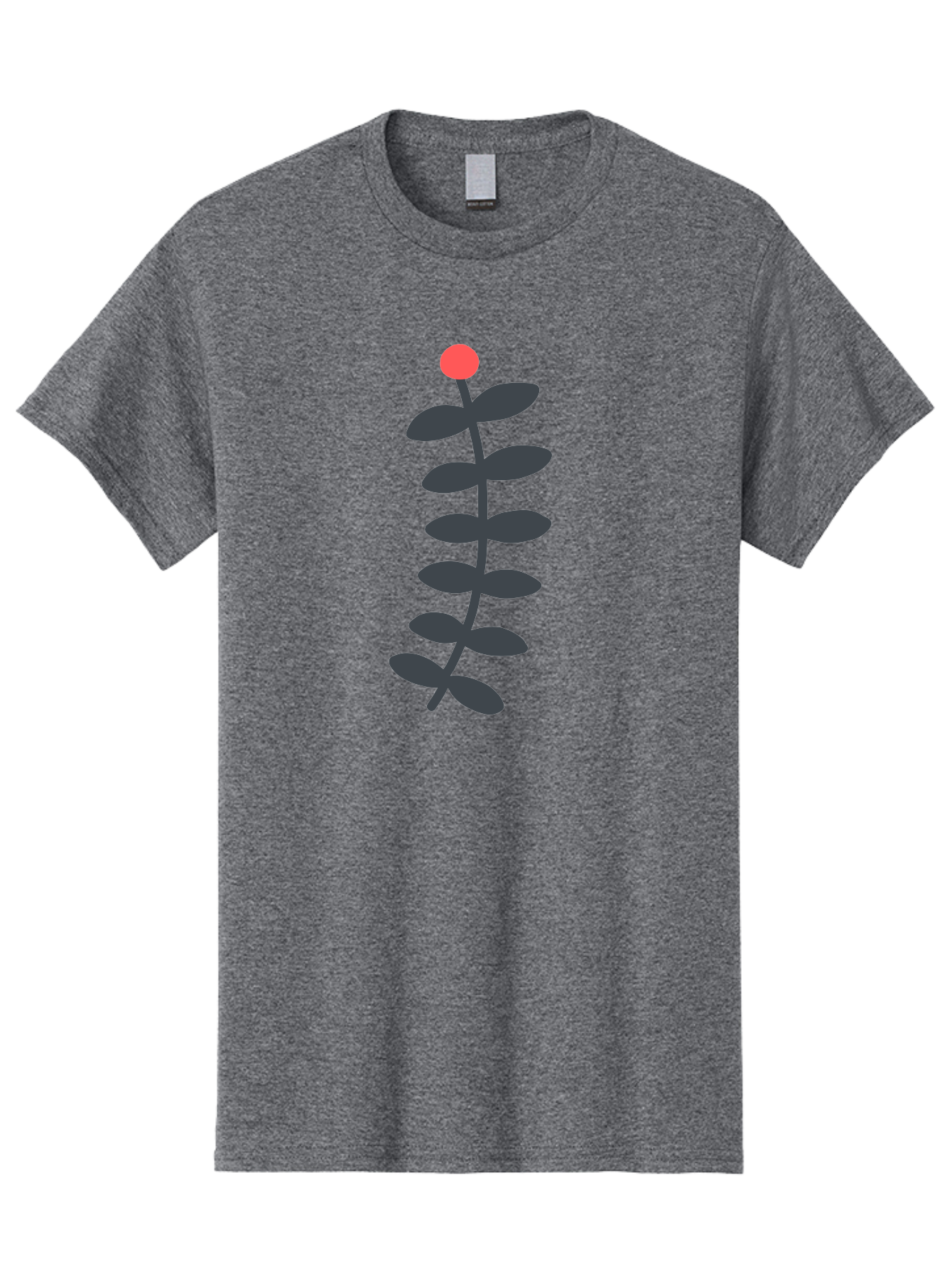 Zig-Zag-Plant Men'S Graphic Tee, 100% Cotton, Comfortable Casual Summer Wear, Machine Washable, Plant Stem, Dark Grey Leaves, Red Bud, Minimalist Design, Simple Shape, Botanical Illustration, Modern Art Aab819