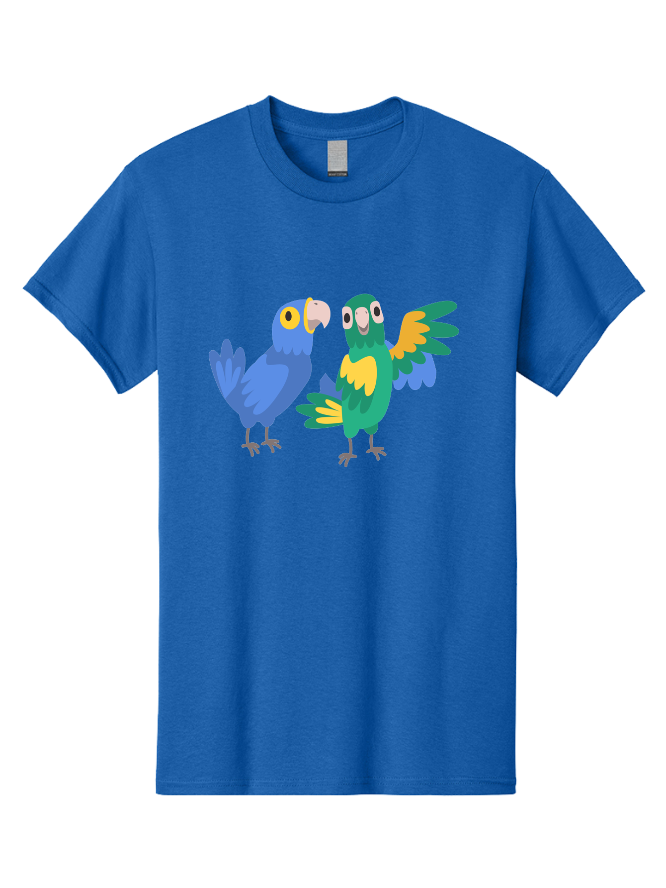 Blue-And-Green-Parrot Men'S Graphic Tee, 100% Cotton, Comfortable Casual Summer Wear, Machine Washable, Cartoon Parrots, Colorful Birds, Blue Parrot, Green Parrot, Yellow Accents, Bird Illustration, Vibrant Feathers, Talking Birds, Aab820