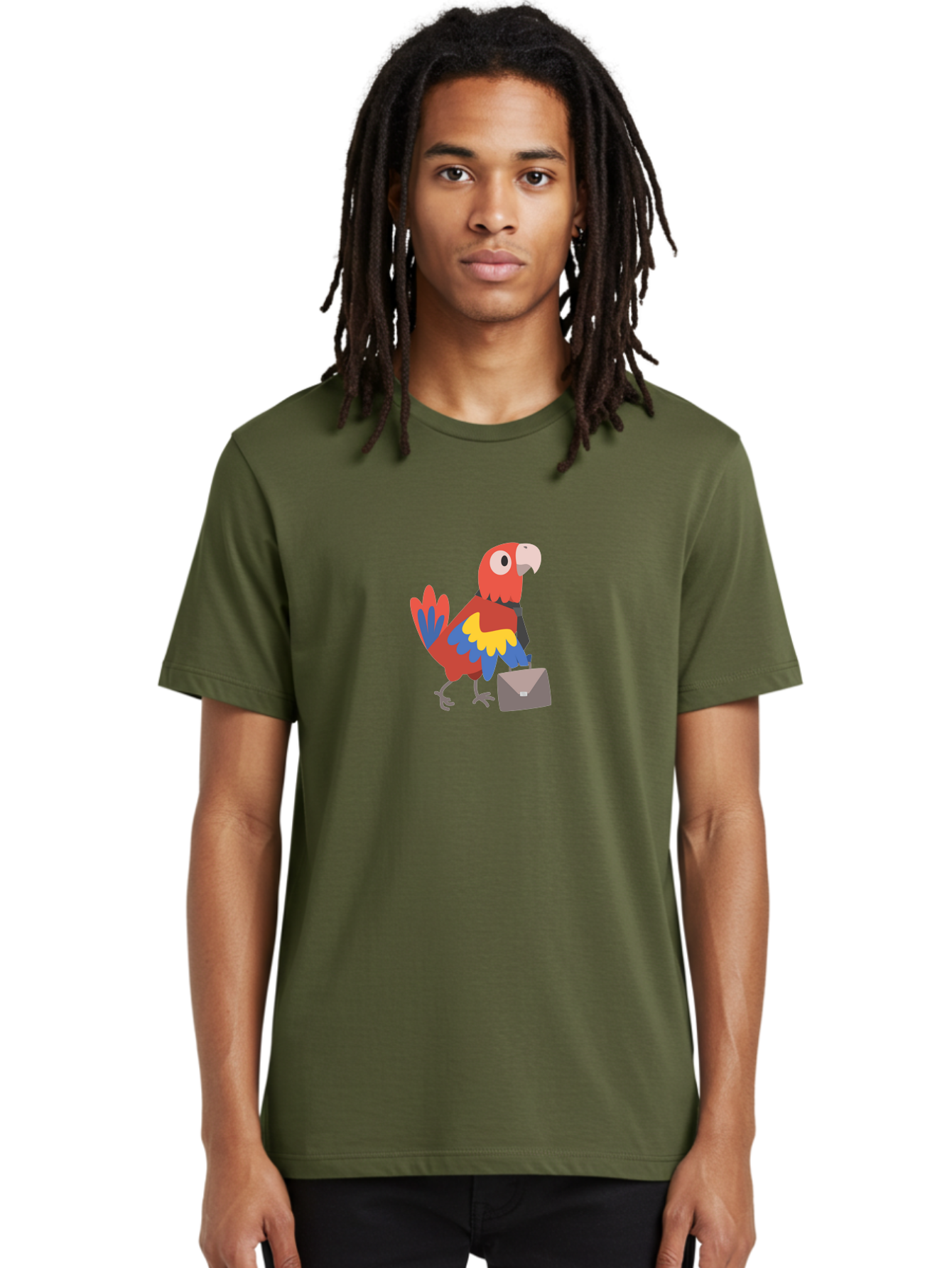 Business-Parrot Men'S Graphic Tee, 100% Cotton, Comfortable Casual Summer Wear, Machine Washable, Cartoon Parrot, Colorful Bird, Briefcase, Business Attire, Office Worker, Tropical Twist, Modern Illustration, Professional Bird, Aab821