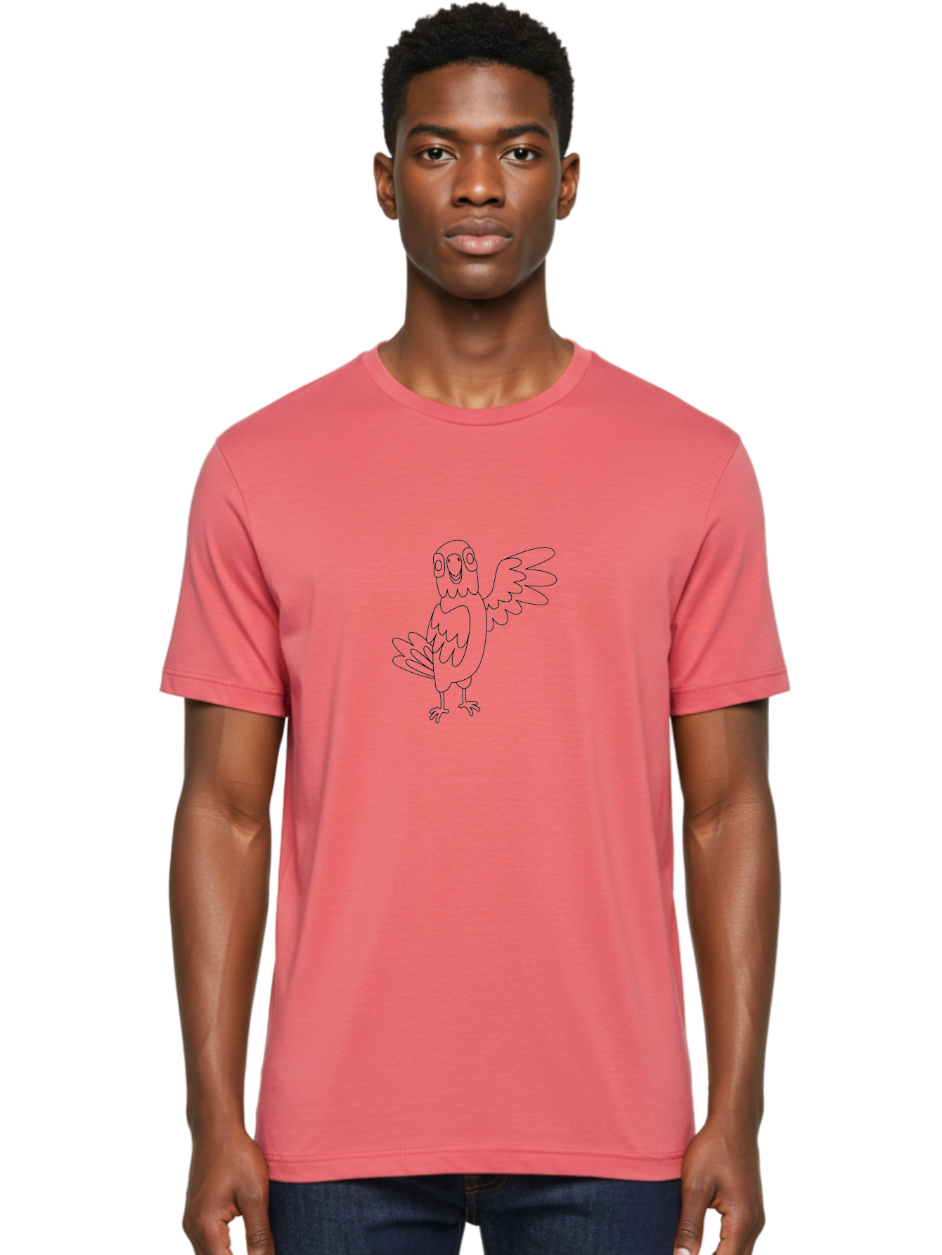 Cartoon-Parrot Men'S Graphic Tee, 100% Cotton, Comfortable Casual Summer Wear, Machine Washable, Cartoon Parrot, Bird Illustration, Simple Drawing, Cute Parrot, Children'S Coloring Page, Simple Art, Animal Drawing, Line Art Aab822