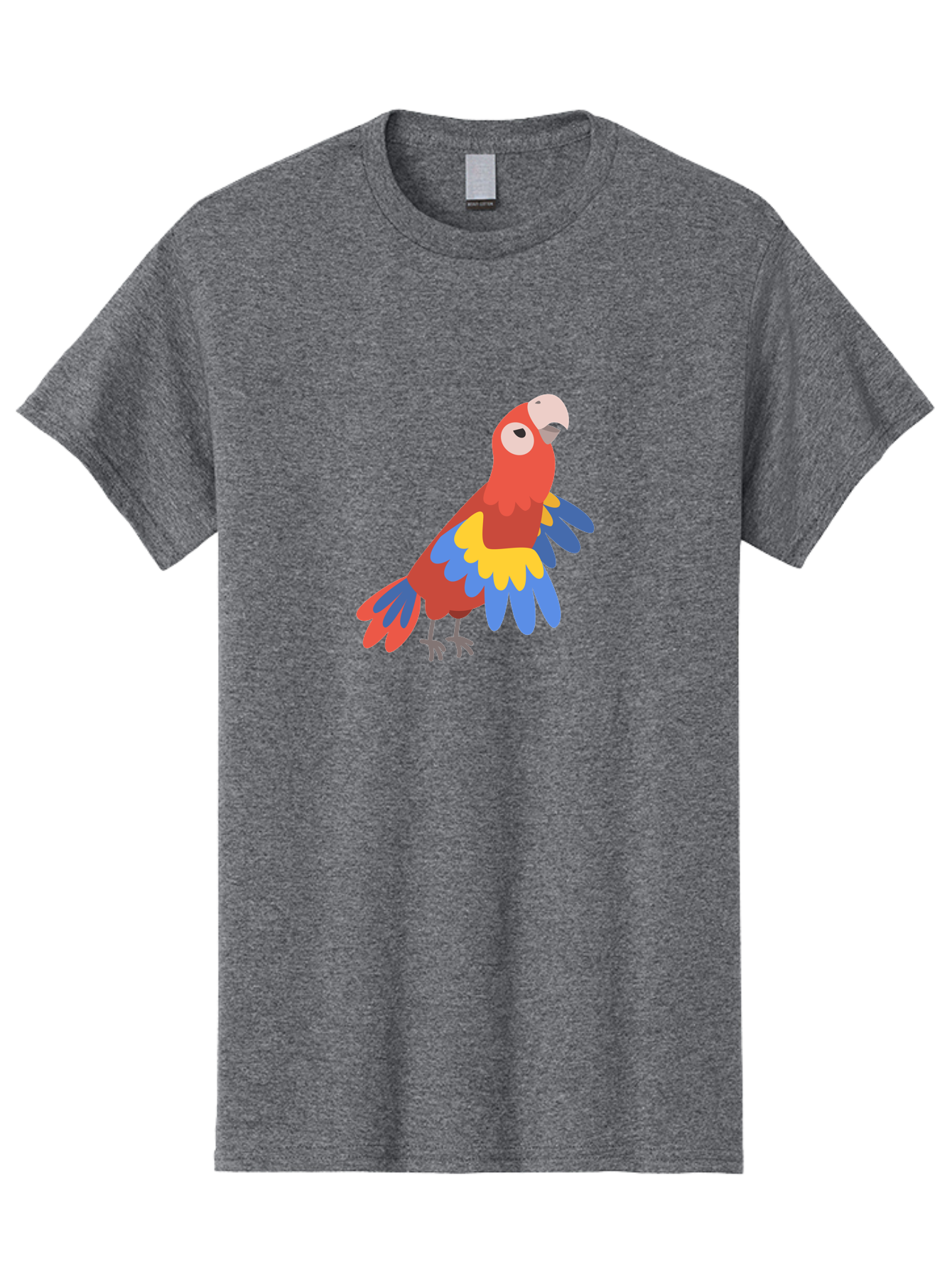 Colorful-Parrot-1 Men'S Graphic Tee, 100% Cotton, Comfortable Casual Summer Wear, Machine Washable, Colorful Parrot, Macaw Bird, Vibrant Plumage, Red, Blue, And Yellow Feathers, Tropical Bird, Cartoon Illustration, Playful Design, Aab824