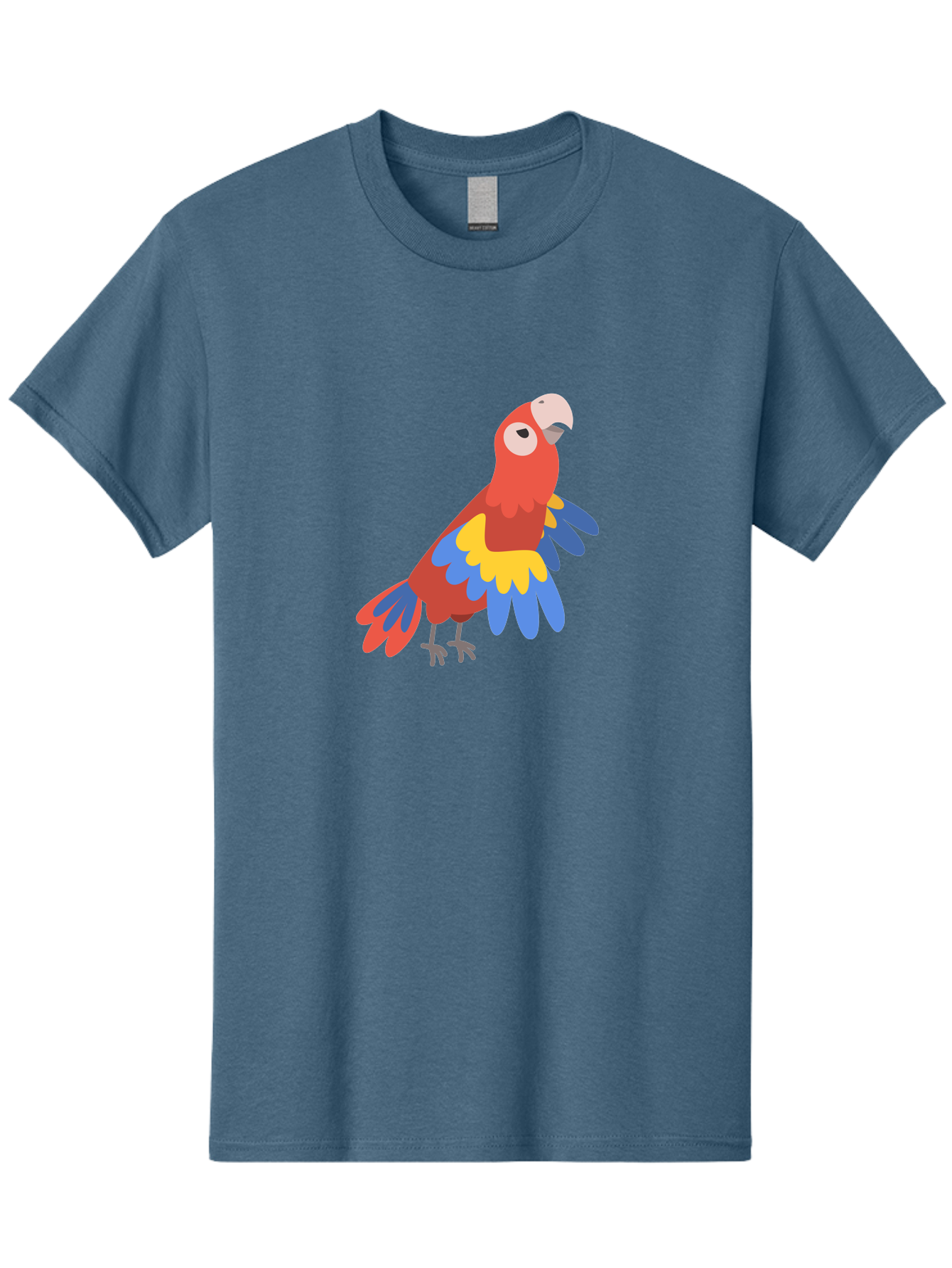 Colorful-Parrot-1 Men'S Graphic Tee, 100% Cotton, Comfortable Casual Summer Wear, Machine Washable, Colorful Parrot, Macaw Bird, Vibrant Plumage, Red, Blue, And Yellow Feathers, Tropical Bird, Cartoon Illustration, Playful Design, Aab824