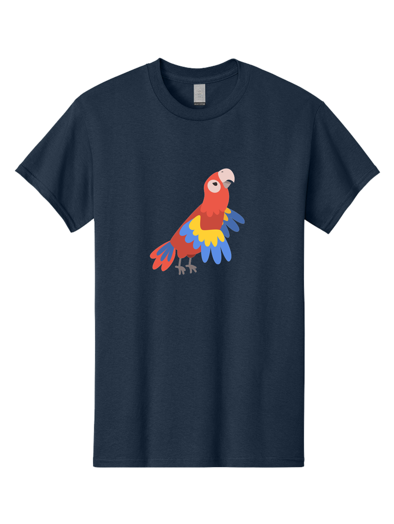 Colorful-Parrot-1 Men'S Graphic Tee, 100% Cotton, Comfortable Casual Summer Wear, Machine Washable, Colorful Parrot, Macaw Bird, Vibrant Plumage, Red, Blue, And Yellow Feathers, Tropical Bird, Cartoon Illustration, Playful Design, Aab824