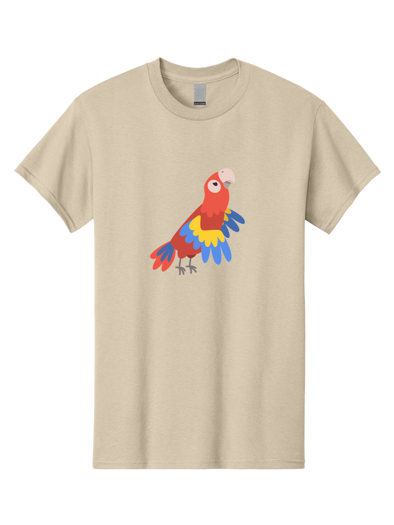 Colorful-Parrot-1 Men'S Graphic Tee, 100% Cotton, Comfortable Casual Summer Wear, Machine Washable, Colorful Parrot, Macaw Bird, Vibrant Plumage, Red, Blue, And Yellow Feathers, Tropical Bird, Cartoon Illustration, Playful Design, Aab824