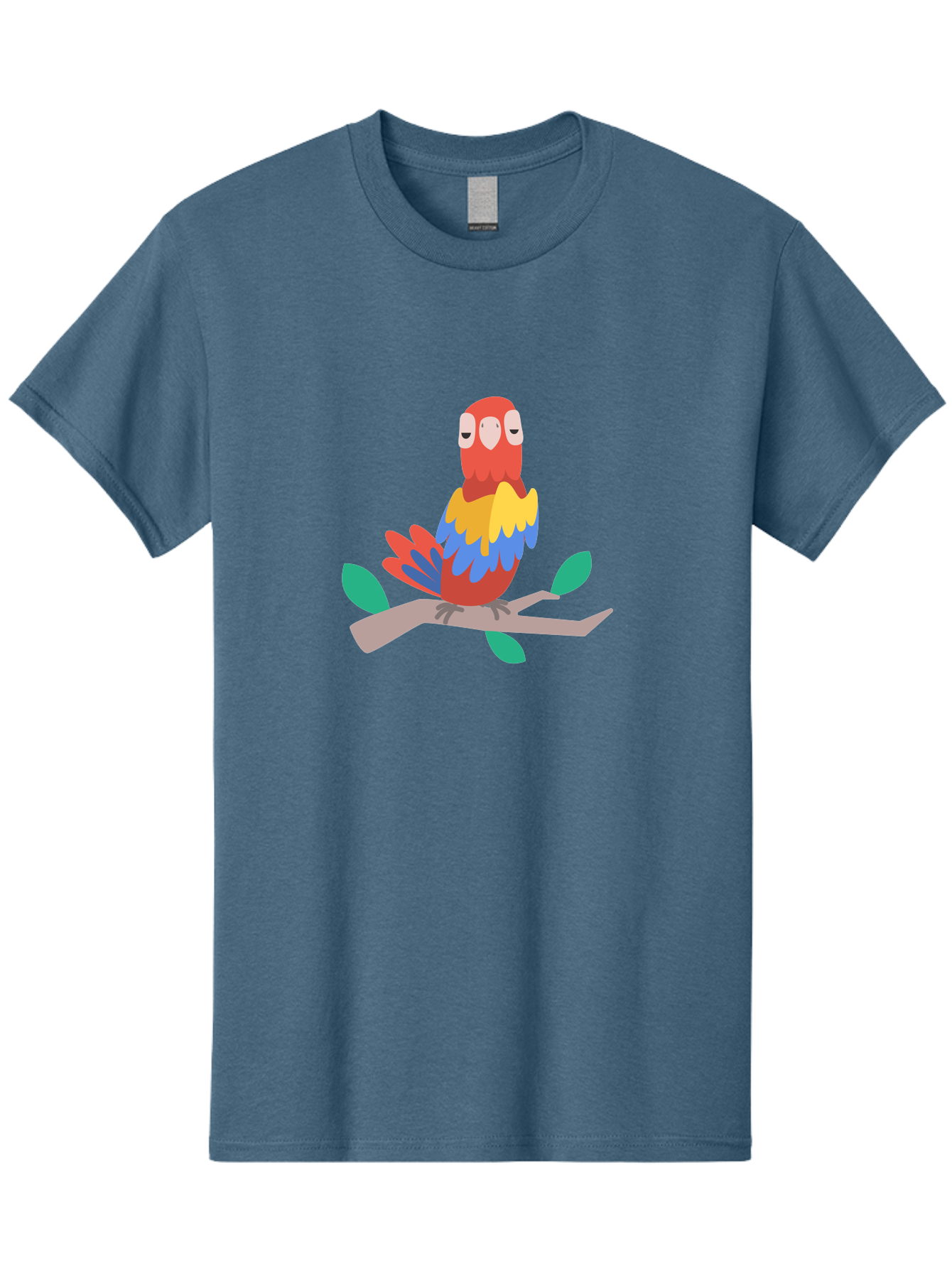 Colorful-Parrot Men'S Graphic Tee, 100% Cotton, Comfortable Casual Summer Wear, Machine Washable, Cartoon Parrot, Vibrant Plumage, Red, Blue, Yellow Feathers, Sitting On Branch, Leaves, Tropical Bird, Playful Illustration, Digital Art, Aab825