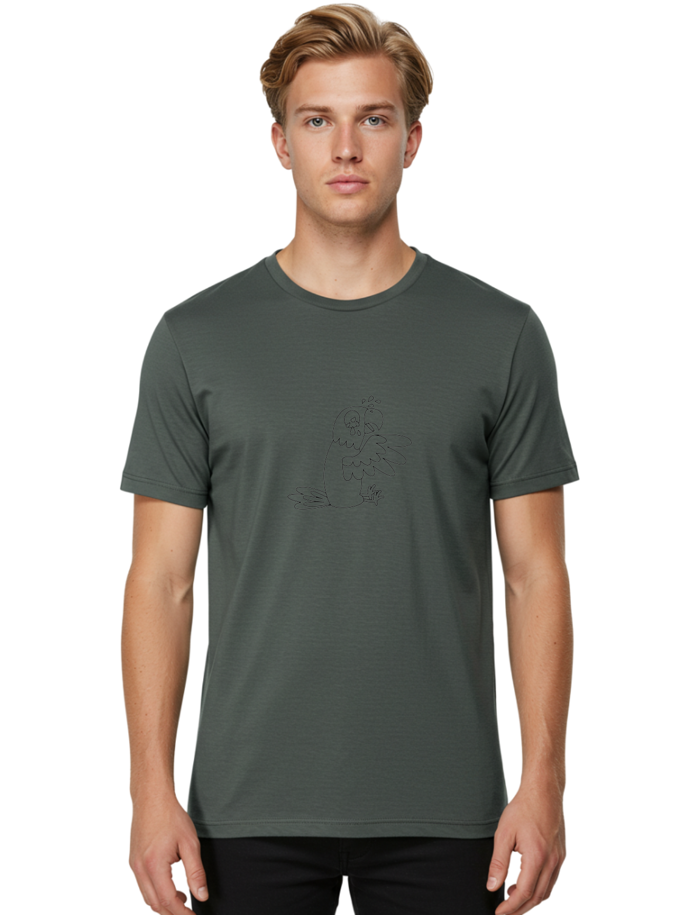Crying-Parrot-1 Men'S Graphic Tee, 100% Cotton, Comfortable Casual Summer Wear, Machine Washable, Sad Parrot, Crying Bird, Emotional Animal, Distressed Pet, Sorrowful Creature, Tears Falling, Black And White Illustration, Simple Line Art, Aab826