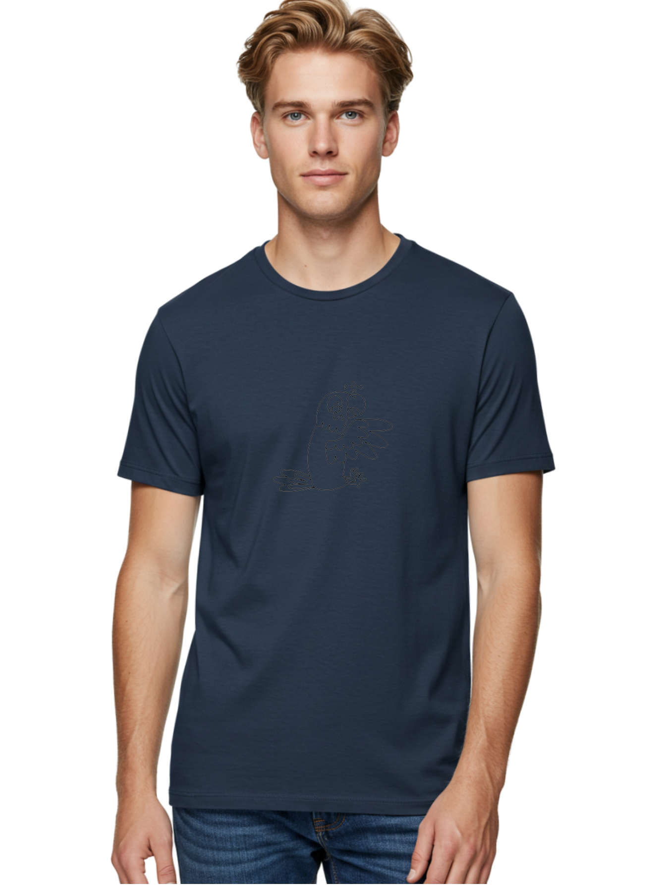 Crying-Parrot-1 Men'S Graphic Tee, 100% Cotton, Comfortable Casual Summer Wear, Machine Washable, Sad Parrot, Crying Bird, Emotional Animal, Distressed Pet, Sorrowful Creature, Tears Falling, Black And White Illustration, Simple Line Art, Aab826
