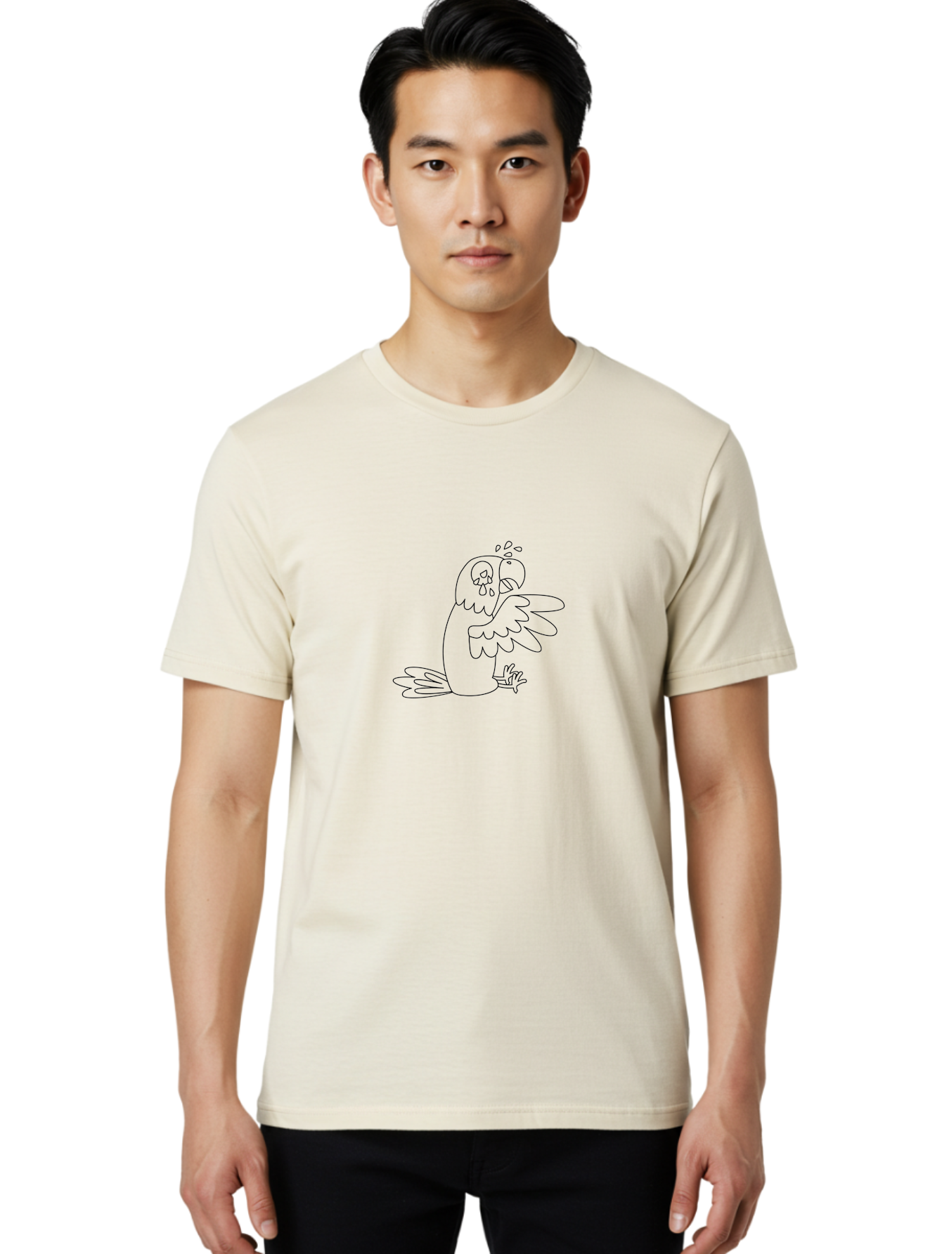 Crying-Parrot-2 Men'S Graphic Tee, 100% Cotton, Comfortable Casual Summer Wear, Machine Washable, Bird Crying, Sad Animal, Sorrowful Creature, Tears Falling, Unhappy Bird, Crying Parrot, Emotional Animal, Distressed Bird Aab827