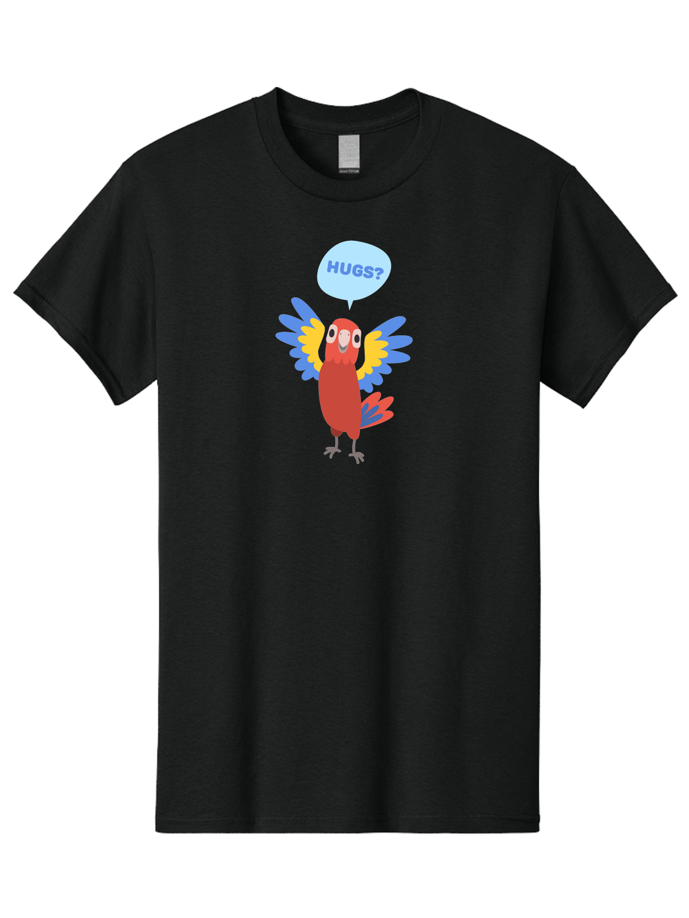 Hugs Men'S Graphic Tee, 100% Cotton, Comfortable Casual Summer Wear, Machine Washable, Cute Cartoon Parrot, Colorful Parrot, Bird Giving Hugs, Affectionate Animal, Adorable Creature, Vibrant Feathers, Friendly Parrot, Hugs, Aab832