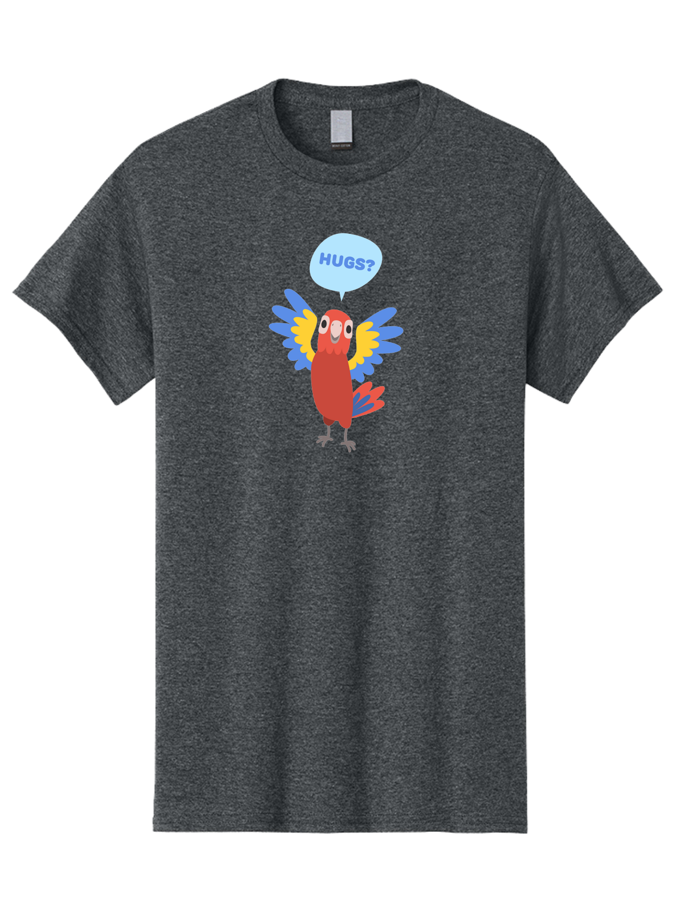 Hugs Men'S Graphic Tee, 100% Cotton, Comfortable Casual Summer Wear, Machine Washable, Cute Cartoon Parrot, Colorful Parrot, Bird Giving Hugs, Affectionate Animal, Adorable Creature, Vibrant Feathers, Friendly Parrot, Hugs, Aab832
