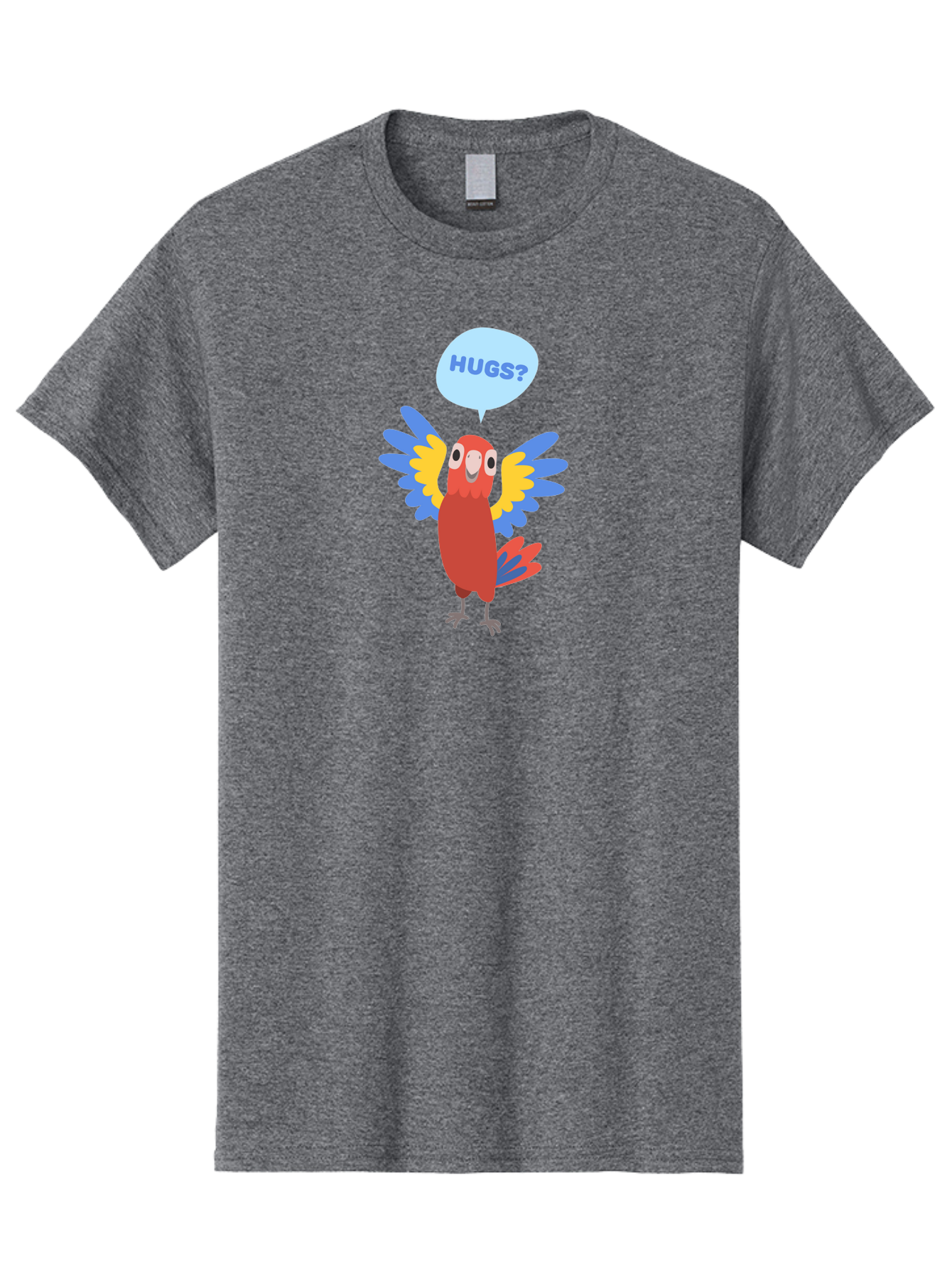 Hugs Men'S Graphic Tee, 100% Cotton, Comfortable Casual Summer Wear, Machine Washable, Cute Cartoon Parrot, Colorful Parrot, Bird Giving Hugs, Affectionate Animal, Adorable Creature, Vibrant Feathers, Friendly Parrot, Hugs, Aab832