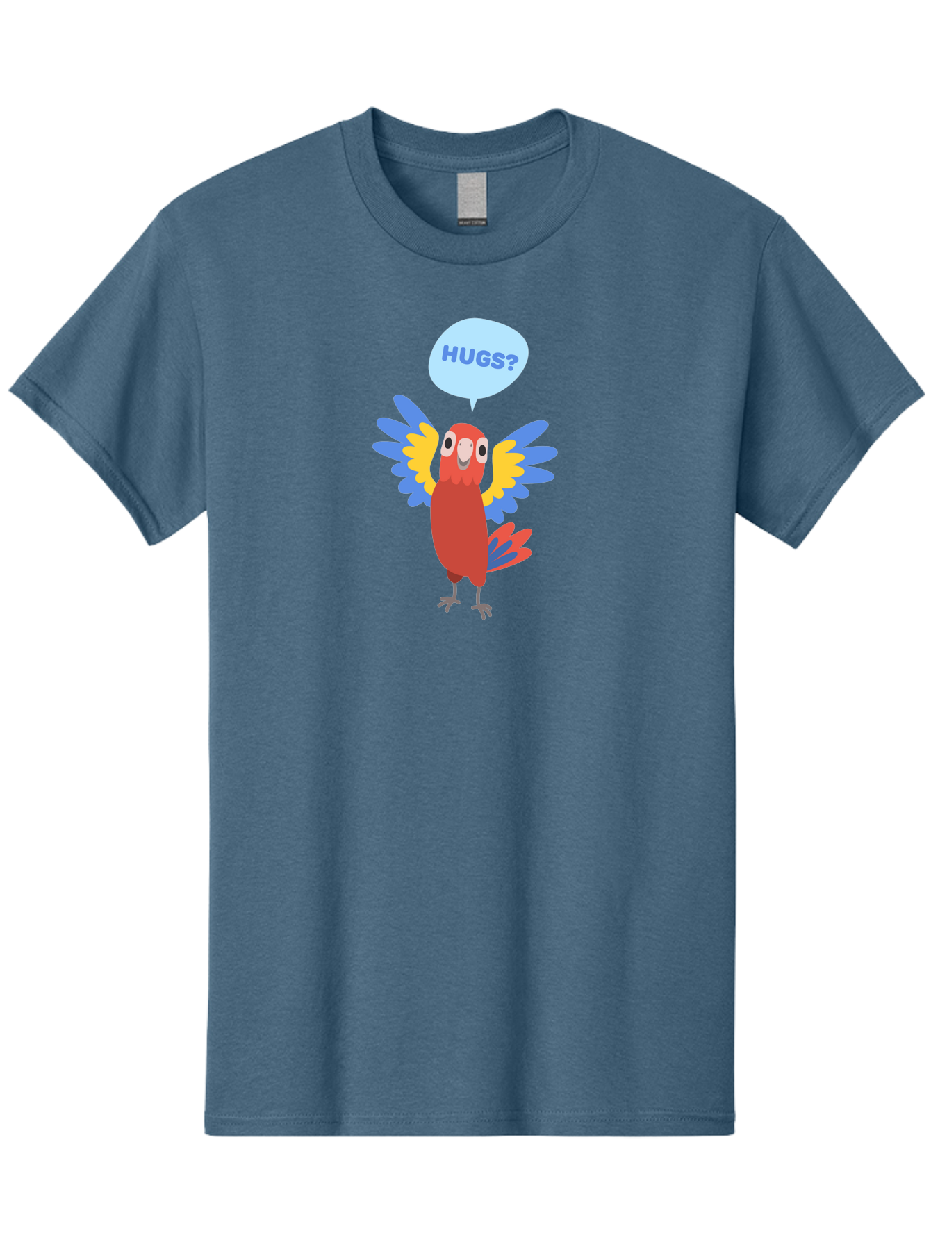Hugs Men'S Graphic Tee, 100% Cotton, Comfortable Casual Summer Wear, Machine Washable, Cute Cartoon Parrot, Colorful Parrot, Bird Giving Hugs, Affectionate Animal, Adorable Creature, Vibrant Feathers, Friendly Parrot, Hugs, Aab832