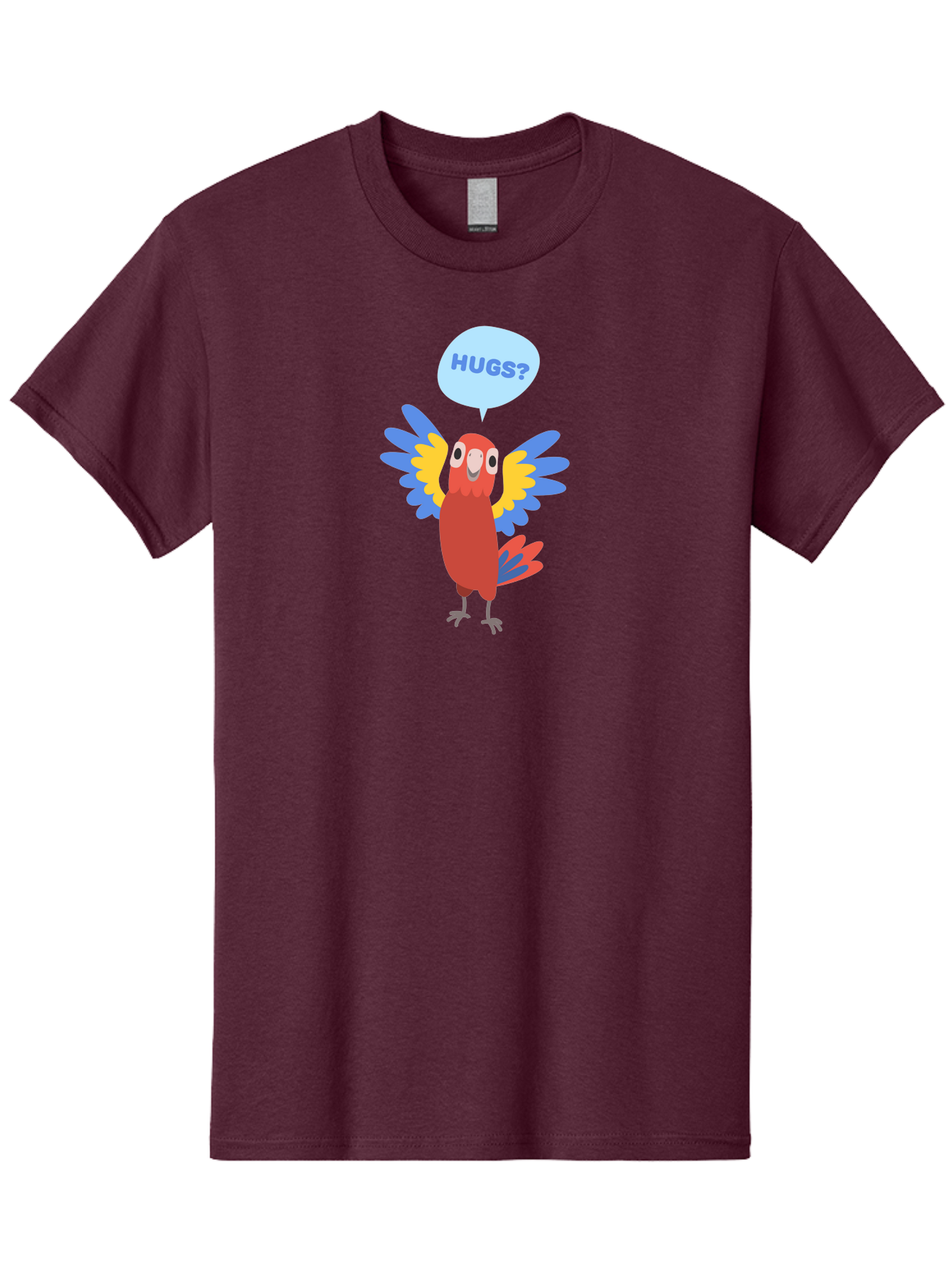 Hugs Men'S Graphic Tee, 100% Cotton, Comfortable Casual Summer Wear, Machine Washable, Cute Cartoon Parrot, Colorful Parrot, Bird Giving Hugs, Affectionate Animal, Adorable Creature, Vibrant Feathers, Friendly Parrot, Hugs, Aab832